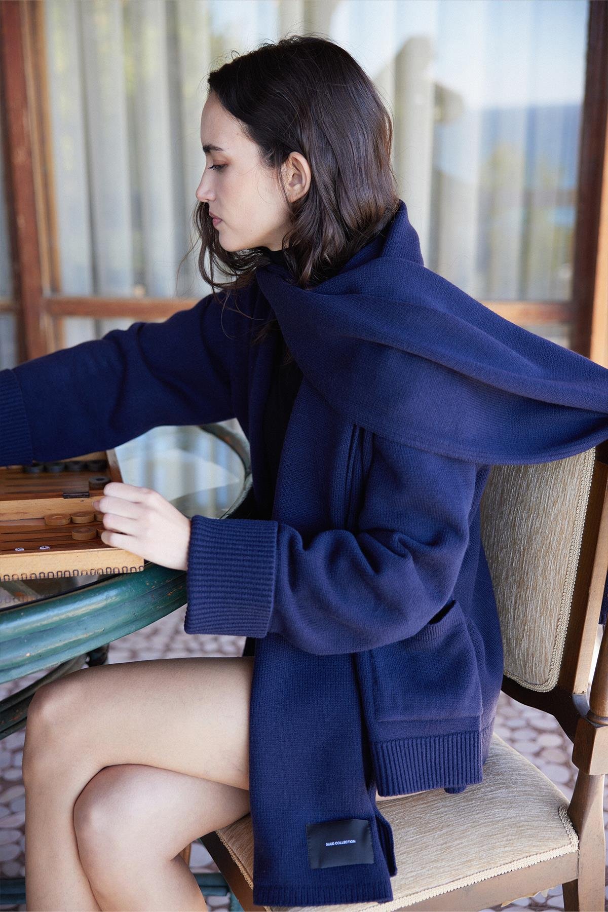 Lacivert Bella Triko Atkı