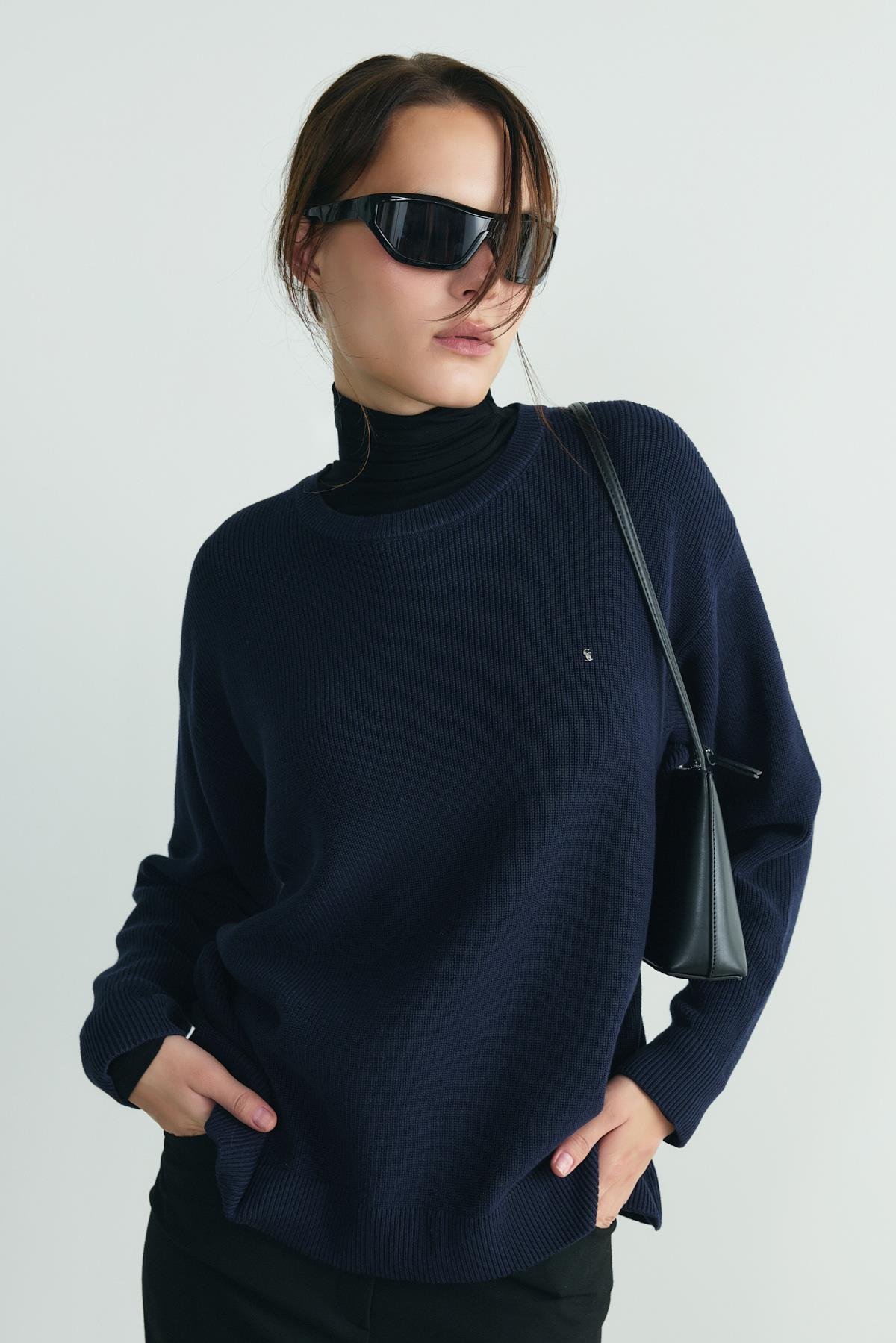 Lacivert Caroline Basic İnce Kazak