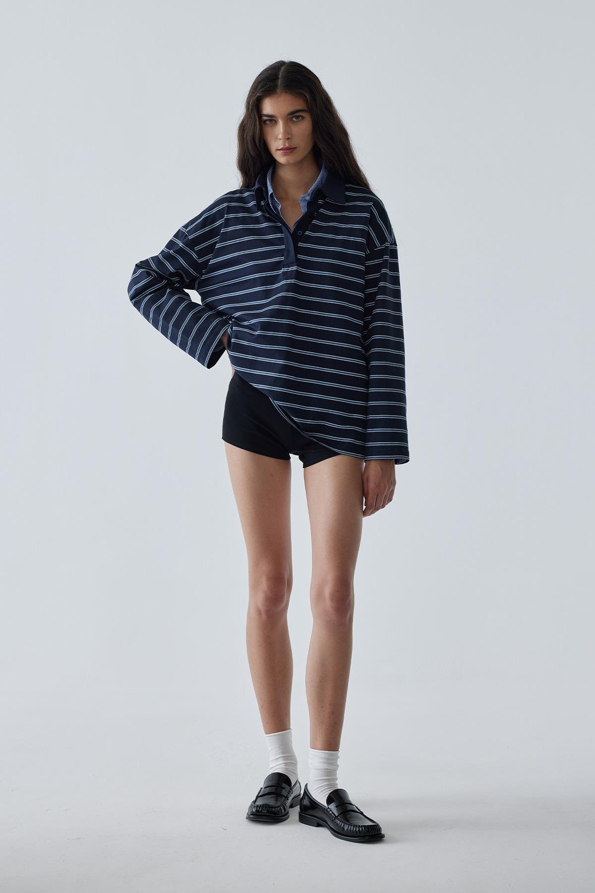 Lacivert Çizgili Polo Yaka Tişört