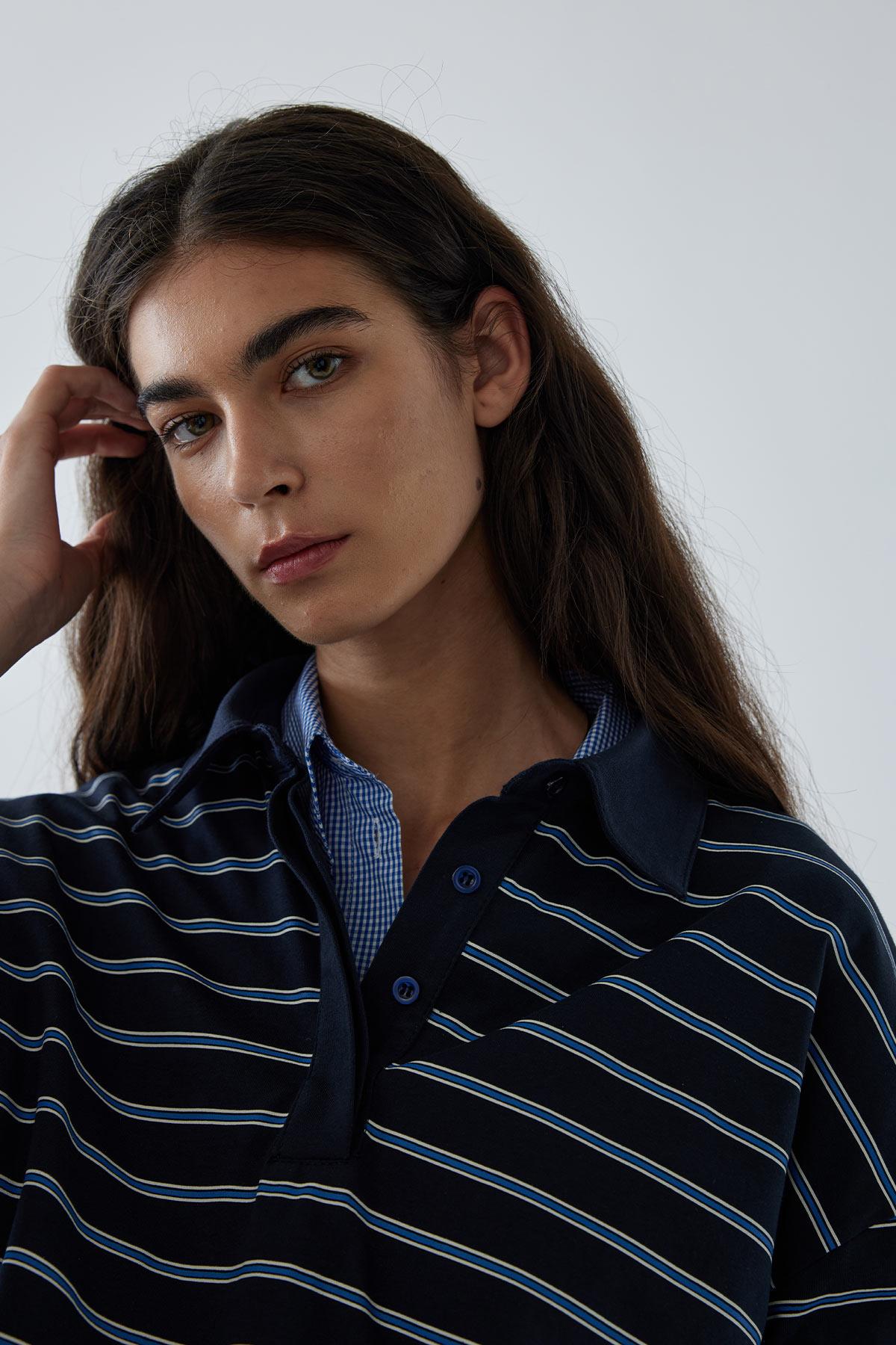 Lacivert Çizgili Polo Yaka Tişört