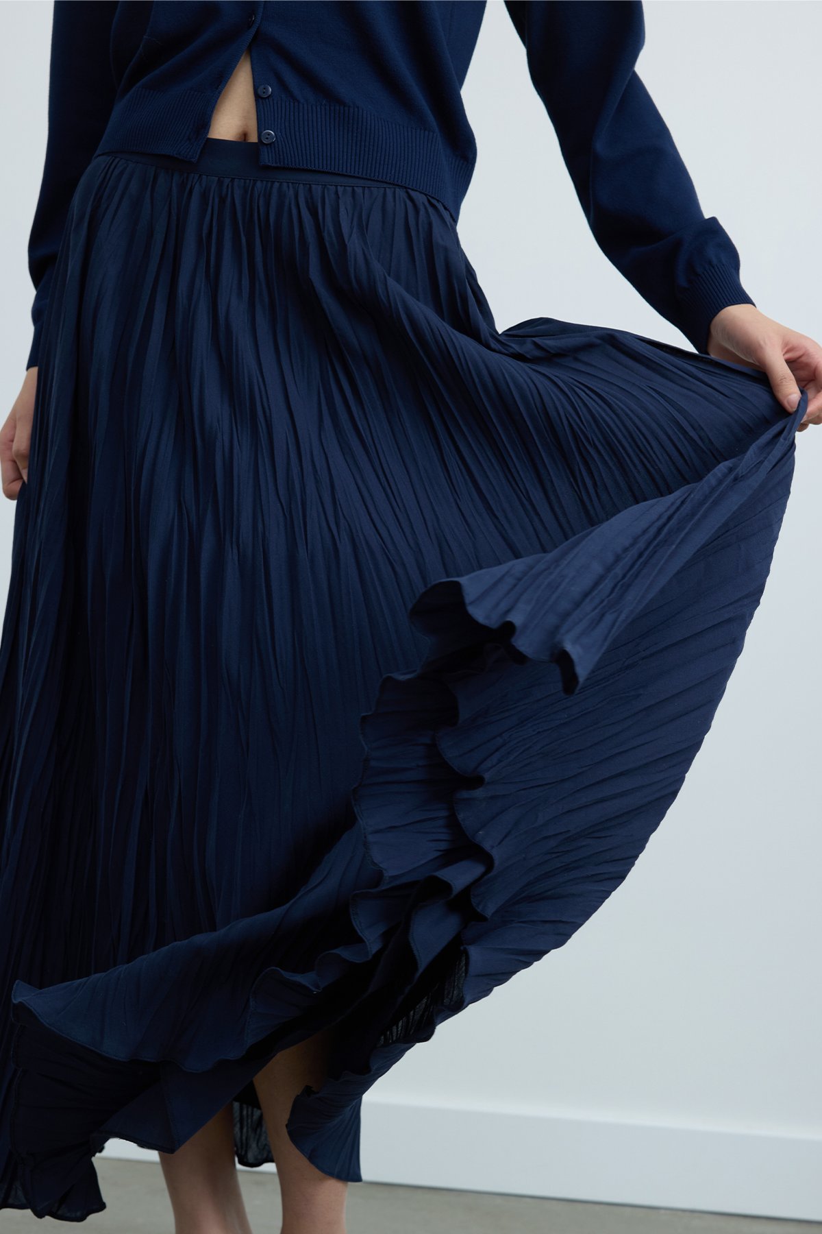 Lacivert Donette Piliseli Etek