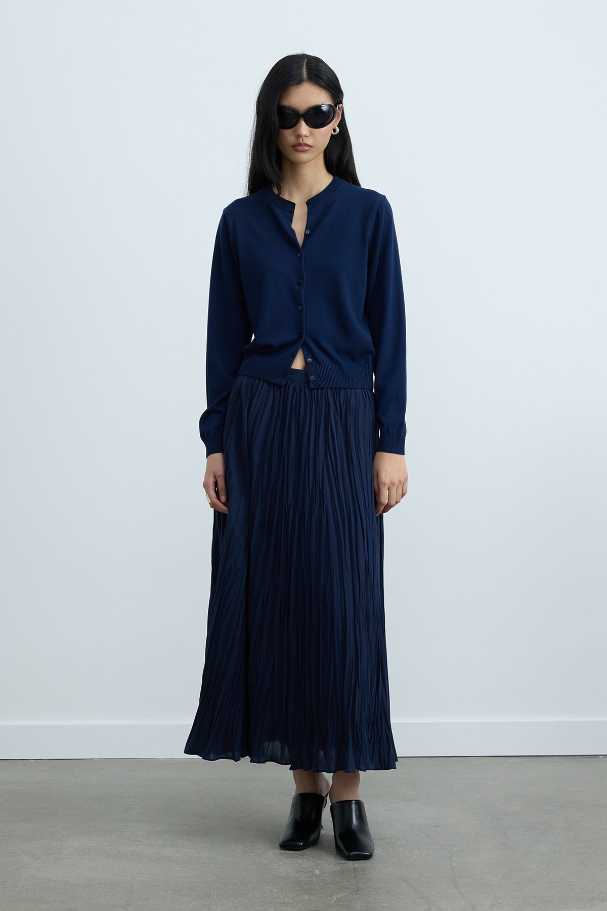 Lacivert Donette Piliseli Etek