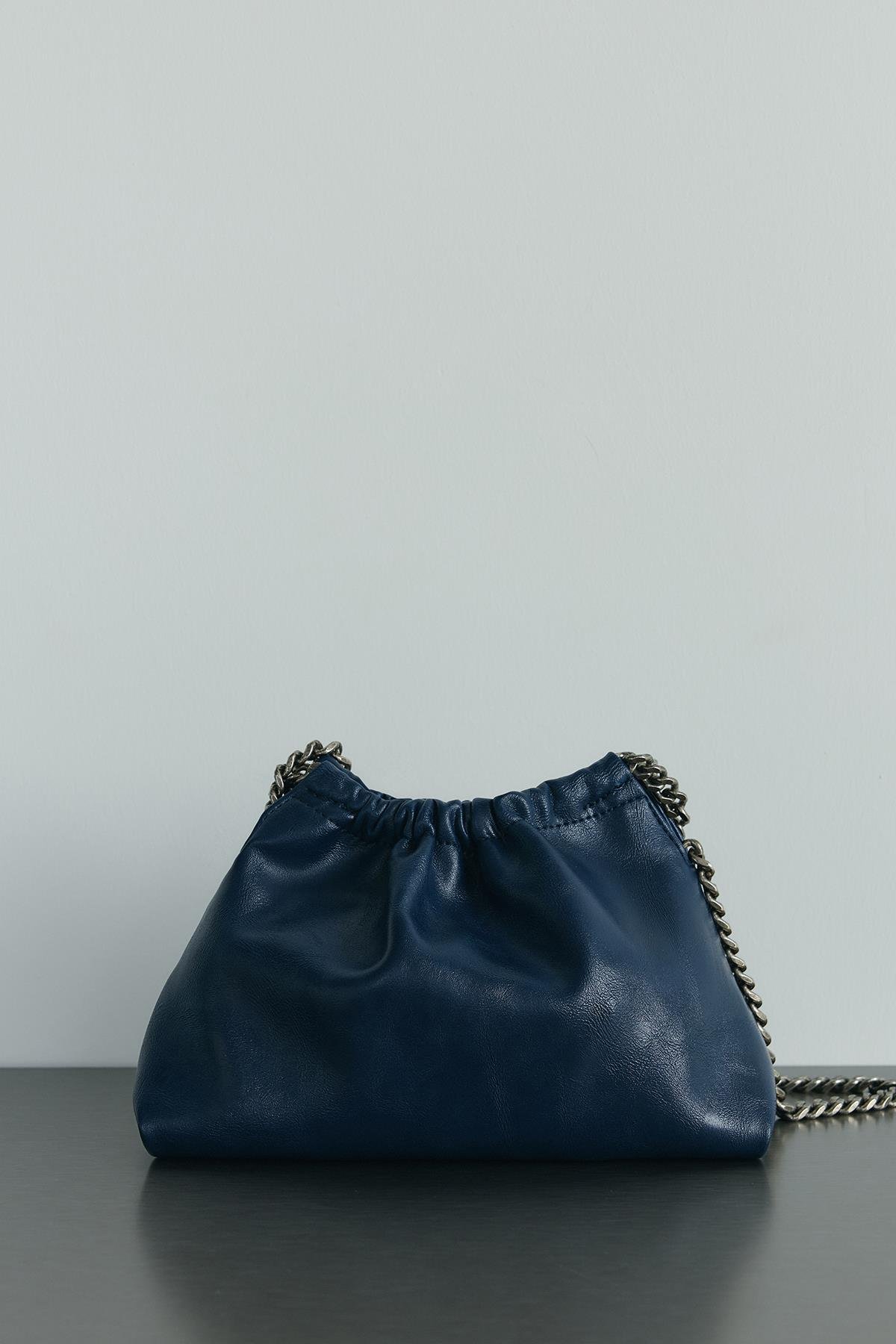 Lacivert Giorgia Zincirli Deri Mini Çanta