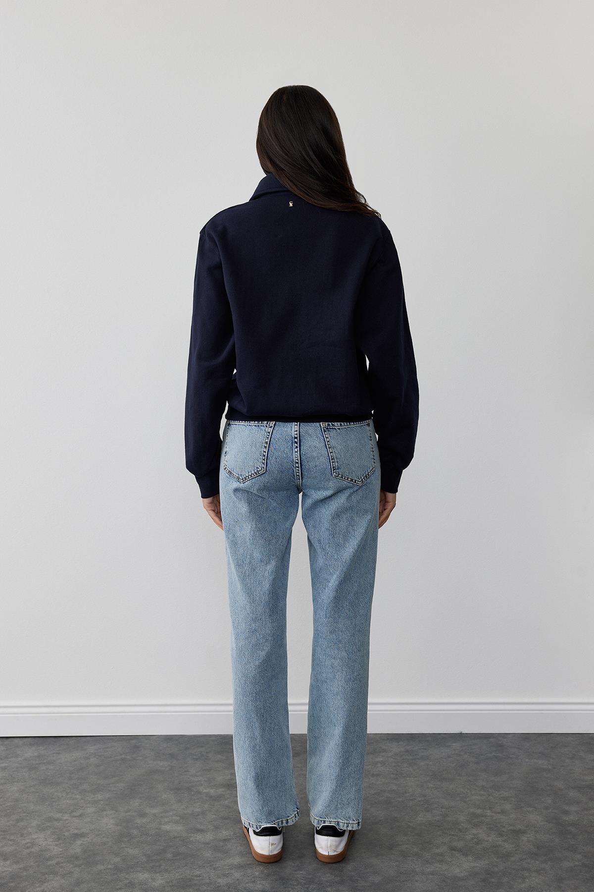 Navy Blue Mimi Sweatshirt With Gold Buttoned