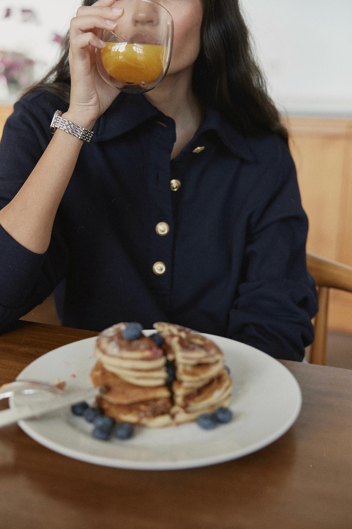 Navy Blue Mimi Sweatshirt With Gold Buttoned