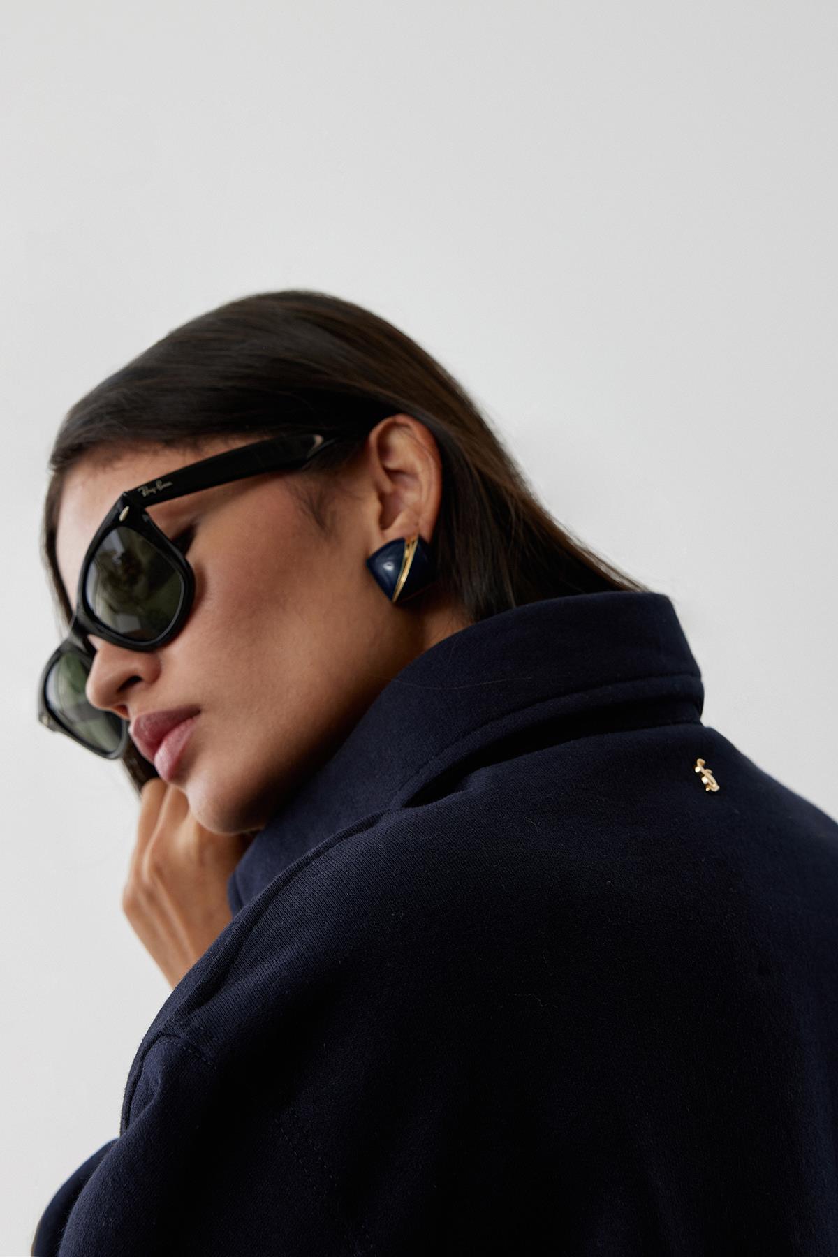 Navy Blue Mimi Sweatshirt With Gold Buttoned