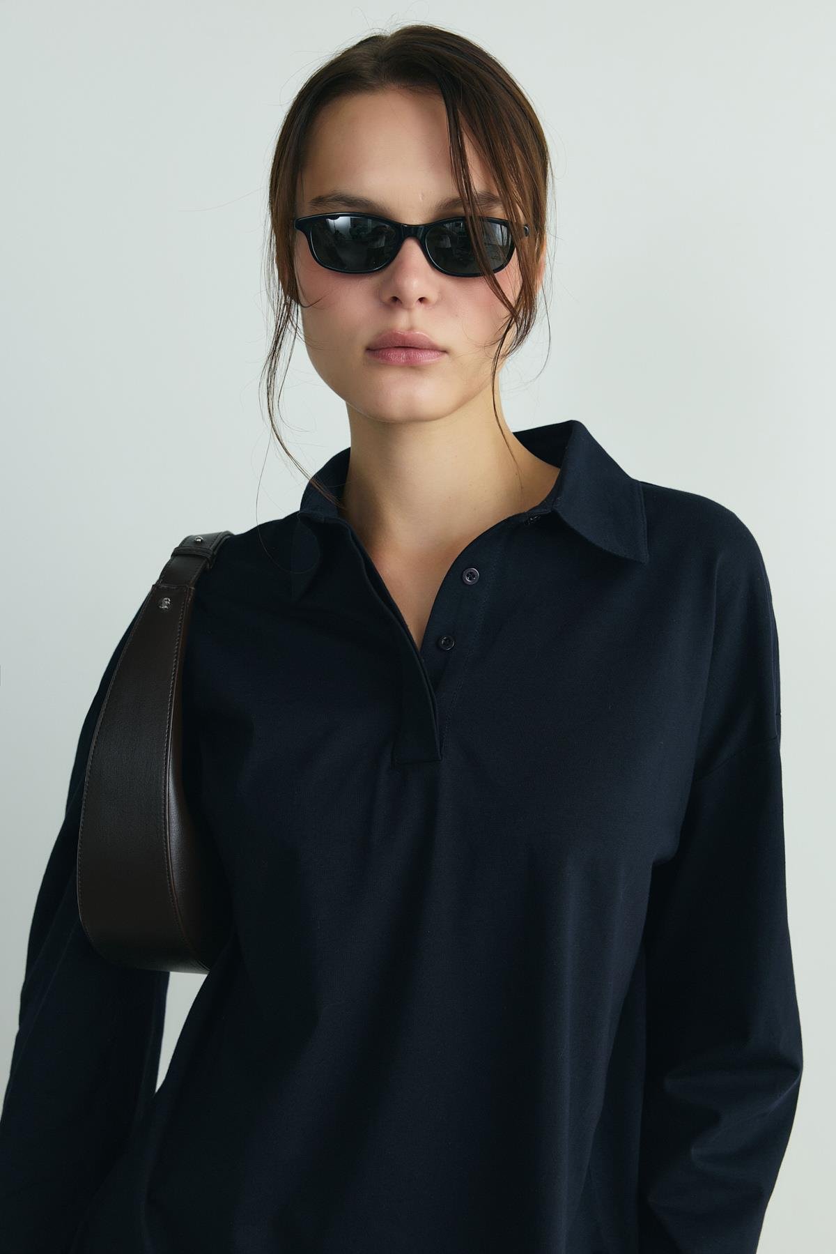 Lacivert Polo Yaka Oversize Tişört