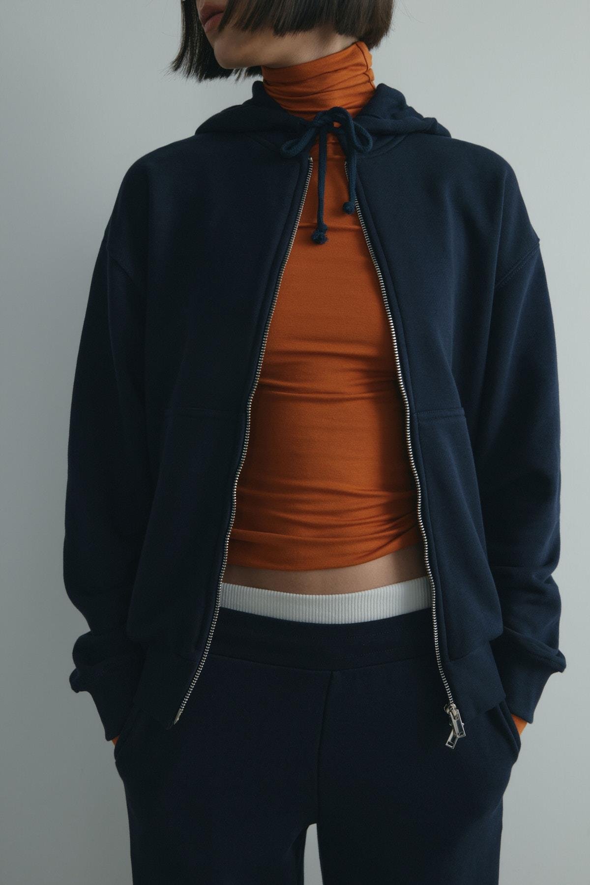 Lacivert Salted Oversize Fermuarlı Hırka