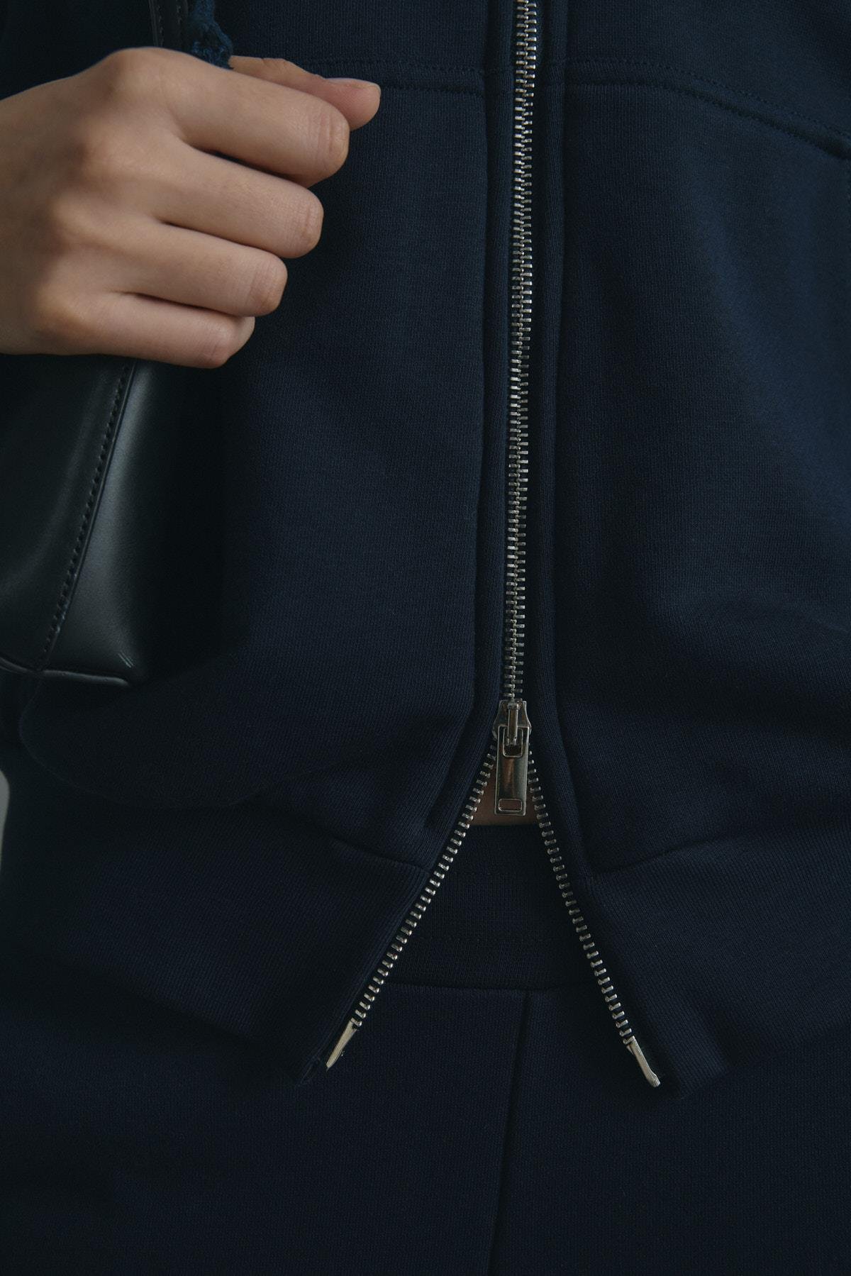 Lacivert Salted Oversize Fermuarlı Hırka