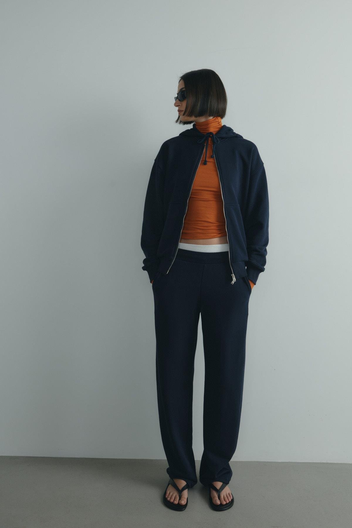 Lacivert Salted Oversize Fermuarlı Hırka