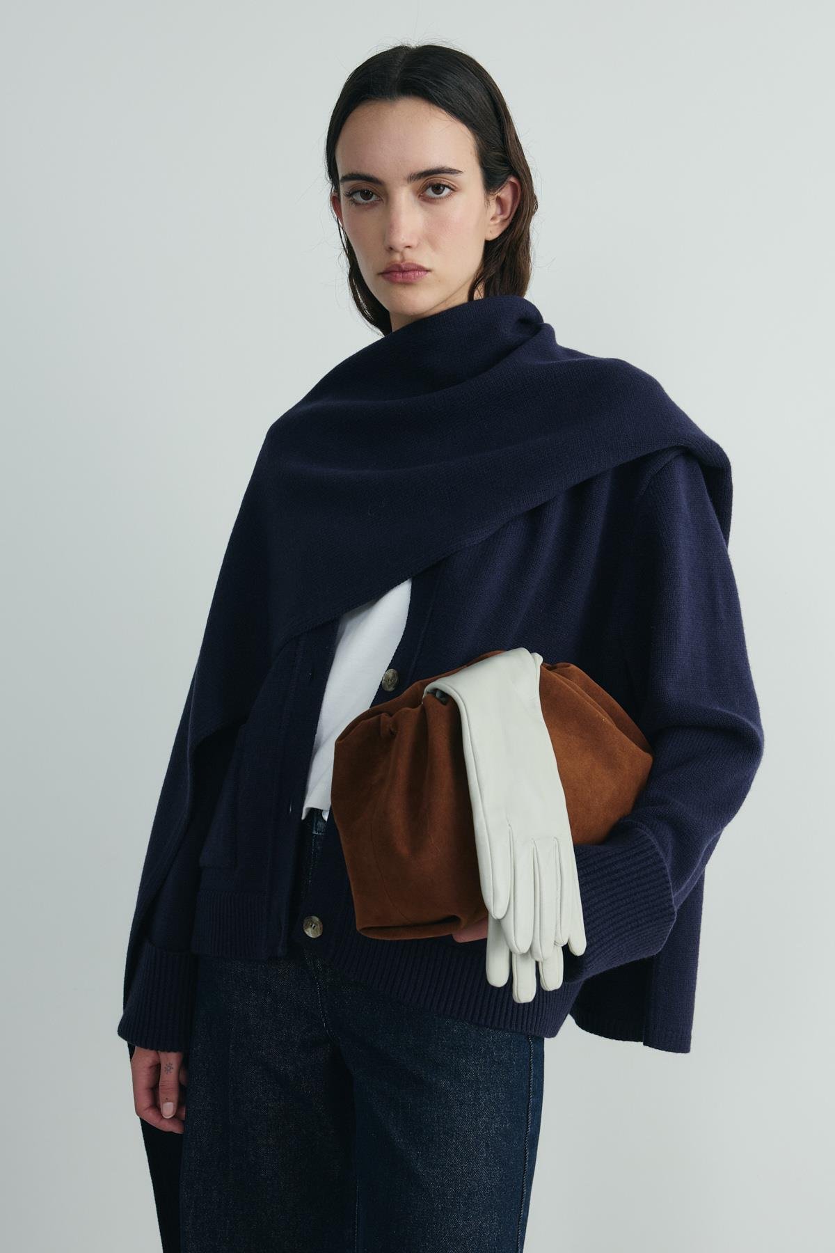 Lacivert Ura Triko Düğmeli Hırka