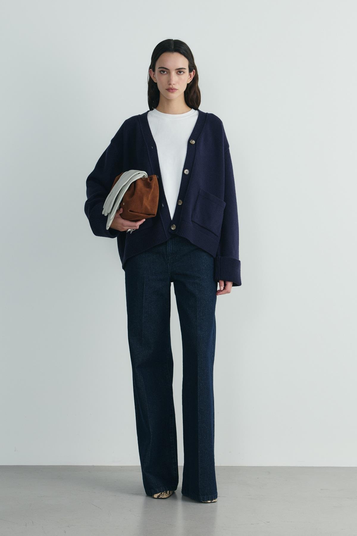 Lacivert Ura Triko Düğmeli Hırka