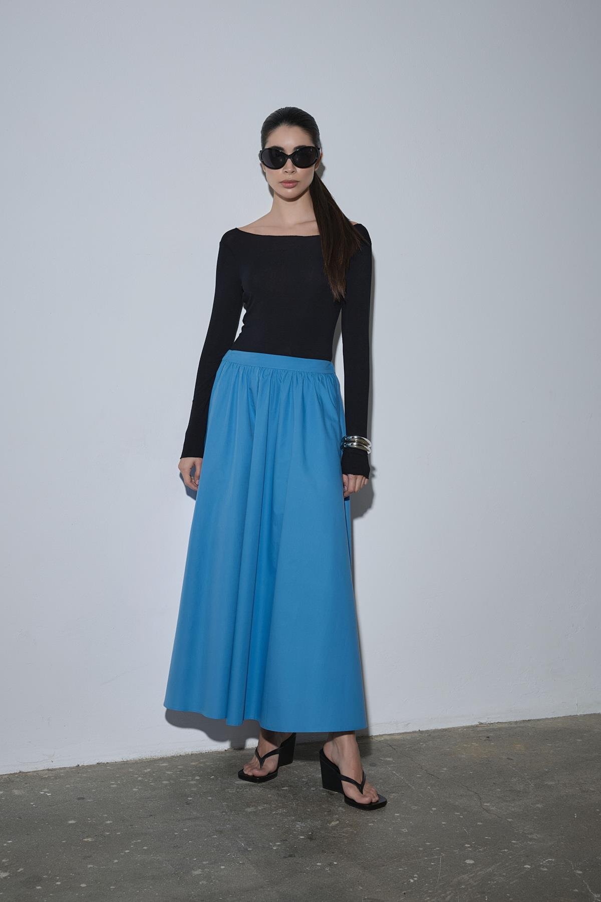 Mavi Lara Kloş Etek