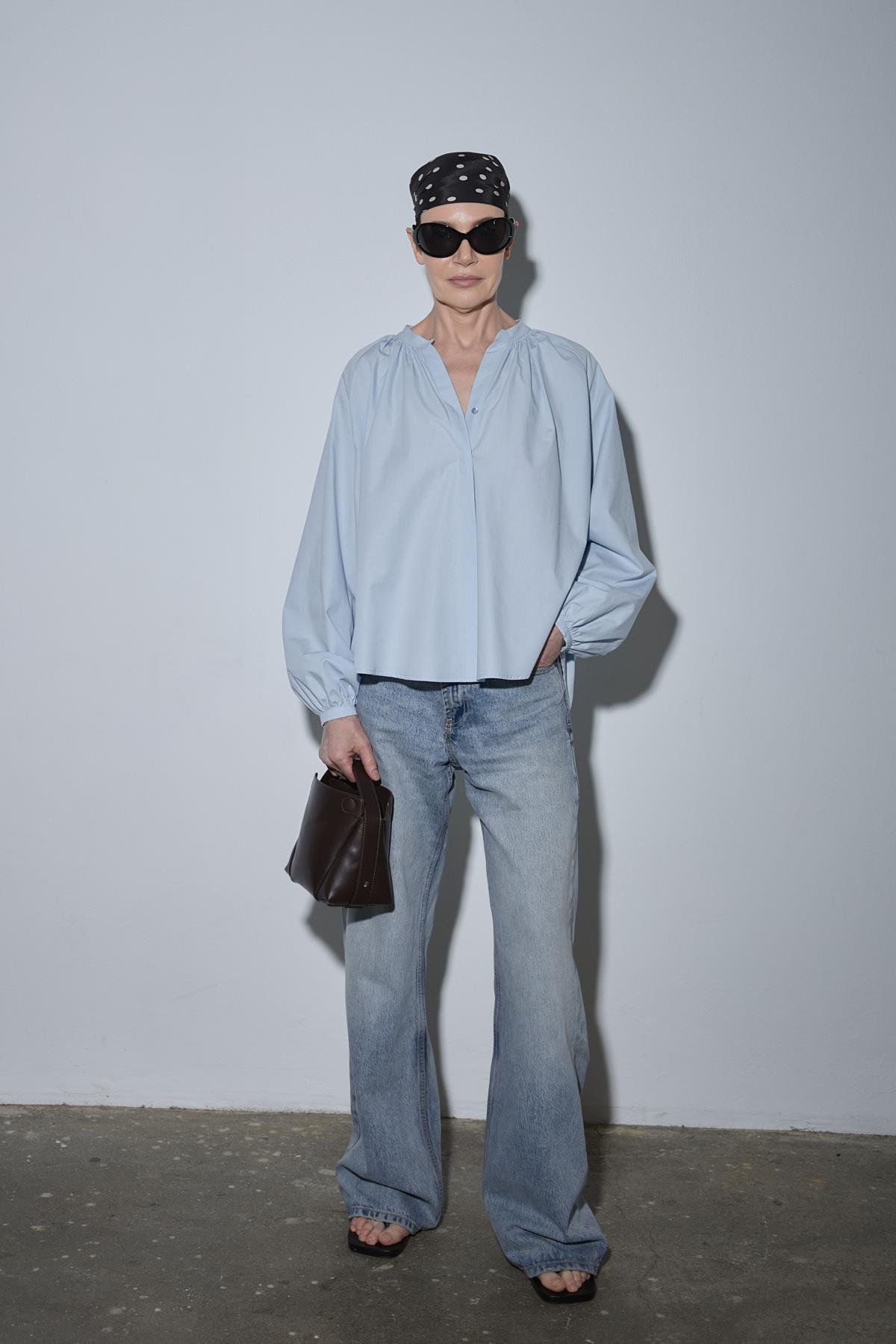 Mavi Lena Balon Kol Gömlek