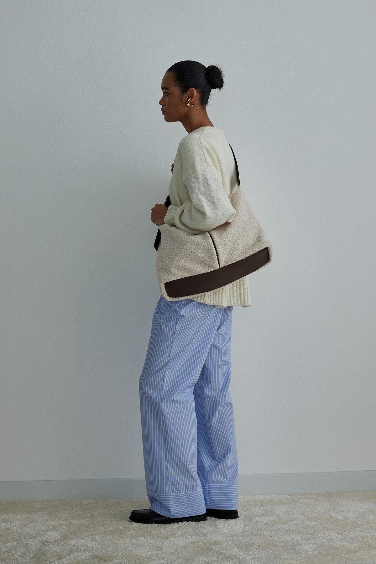 Blue Sadie Cotton Trousers with Elastic-Waisted