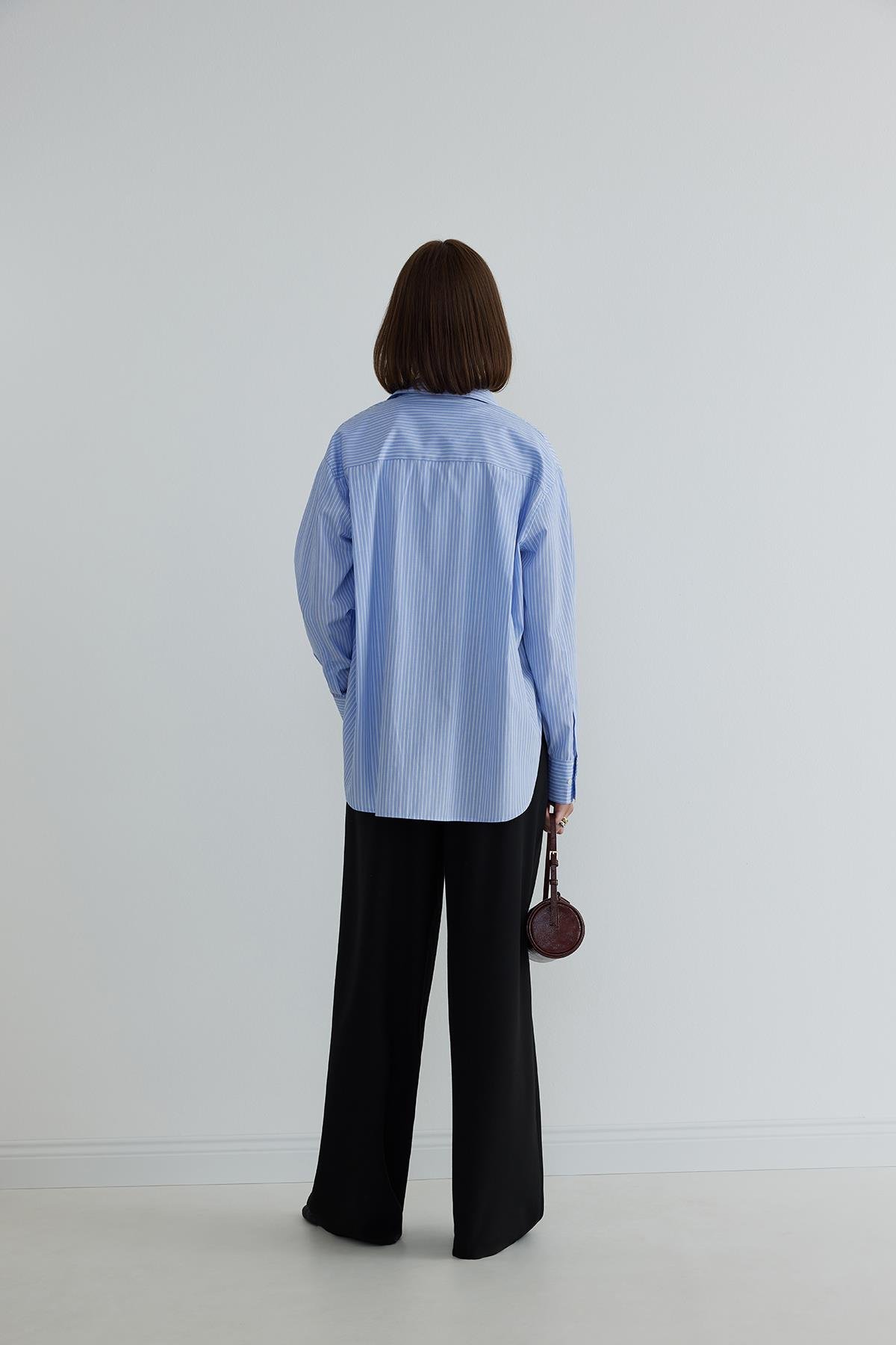 Mavi Sadie Çizgili Pamuklu Gömlek