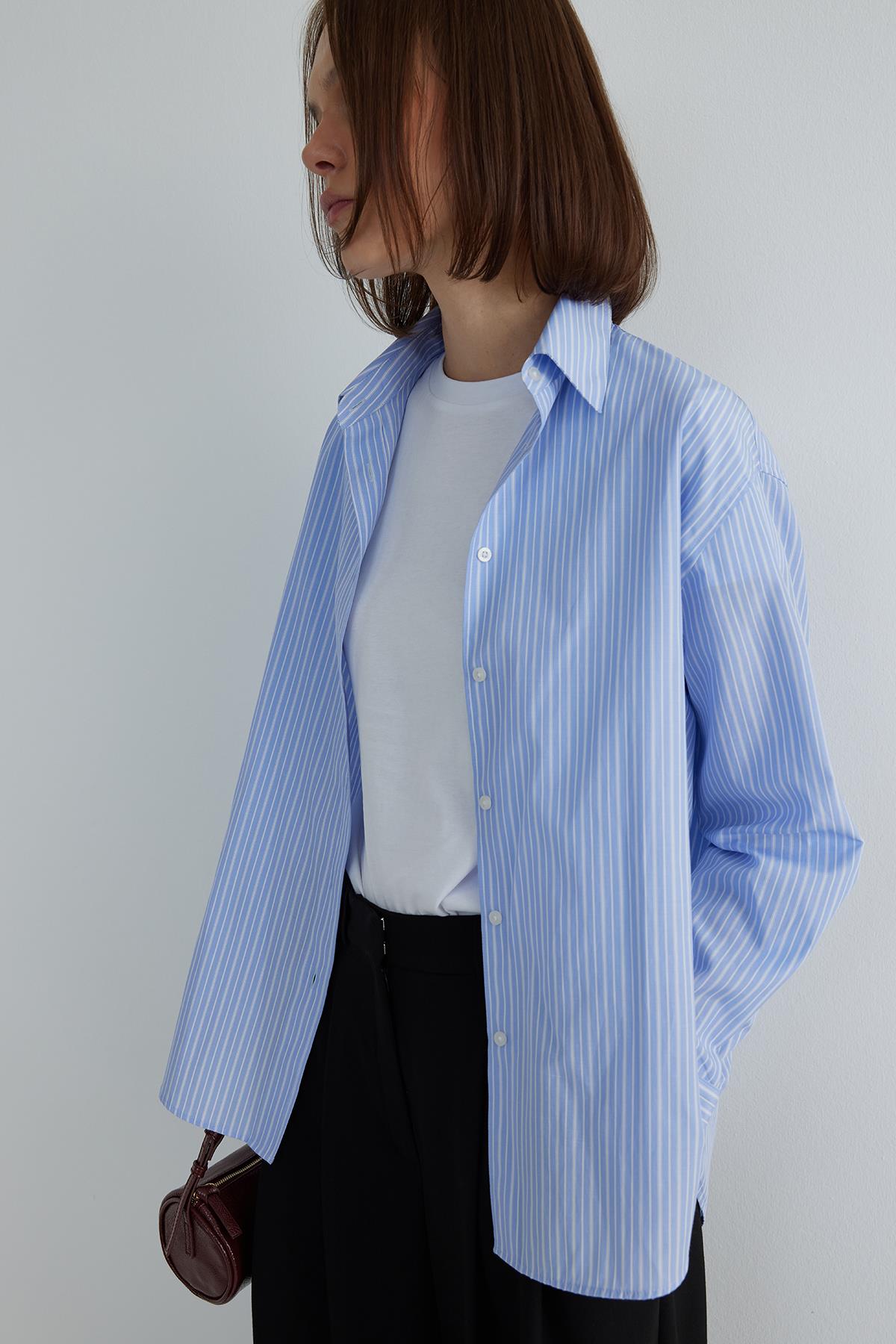 Mavi Sadie Çizgili Pamuklu Gömlek