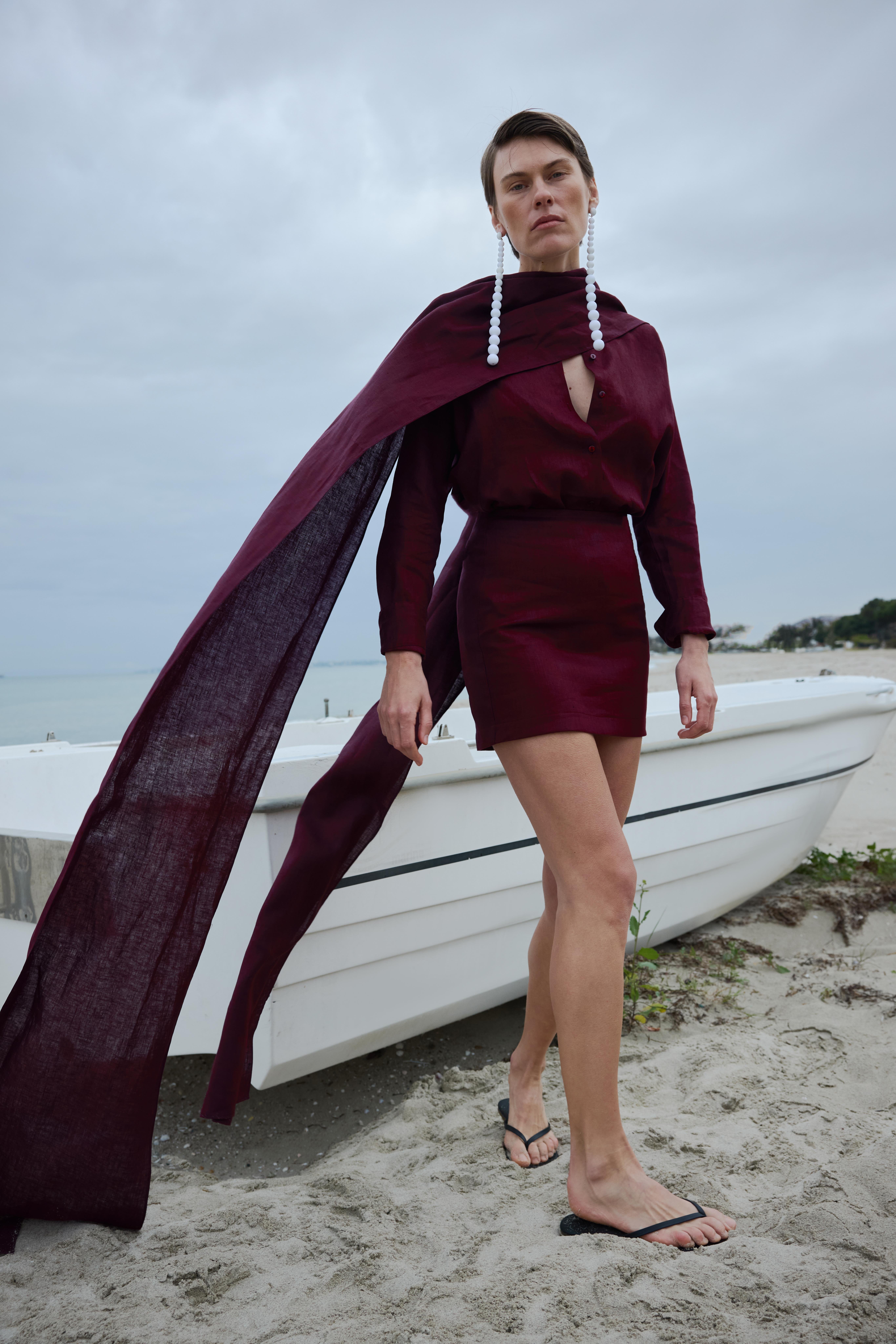 Mürdüm %100 Keten Nora Basic Etek