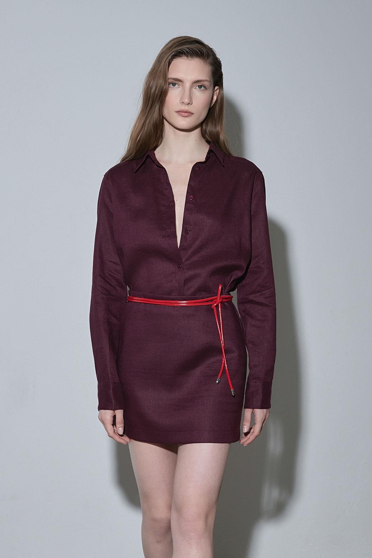 Mürdüm %100 Keten Nora Gömlek