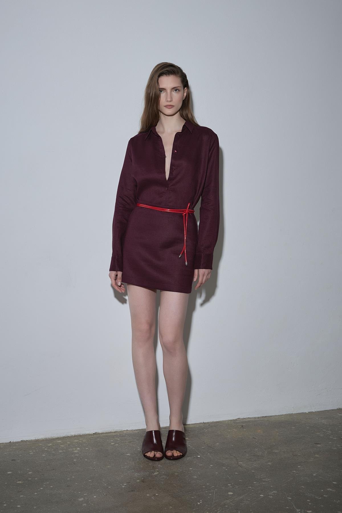 Mürdüm %100 Keten Nora Gömlek