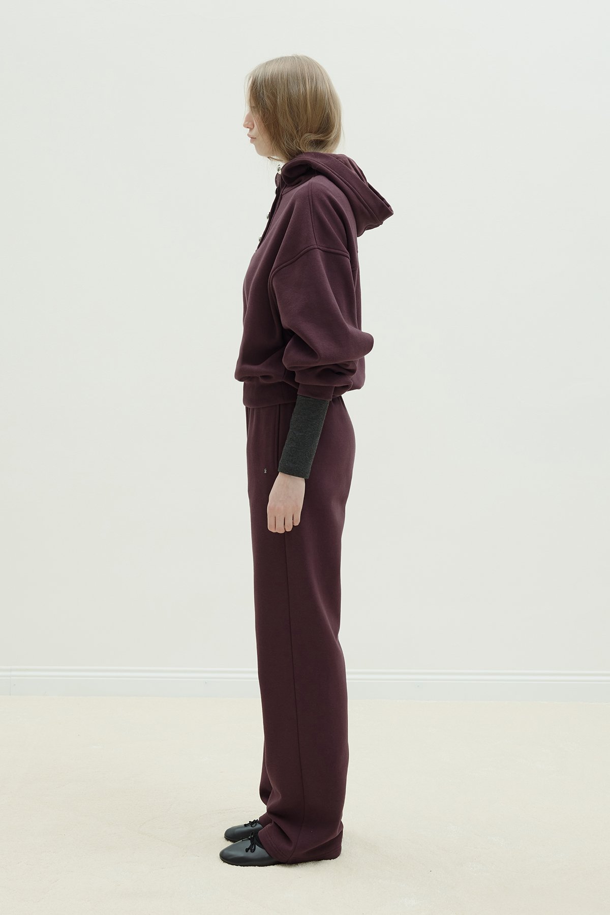 Mürdüm Gala Düğmeli Oversize Sweat