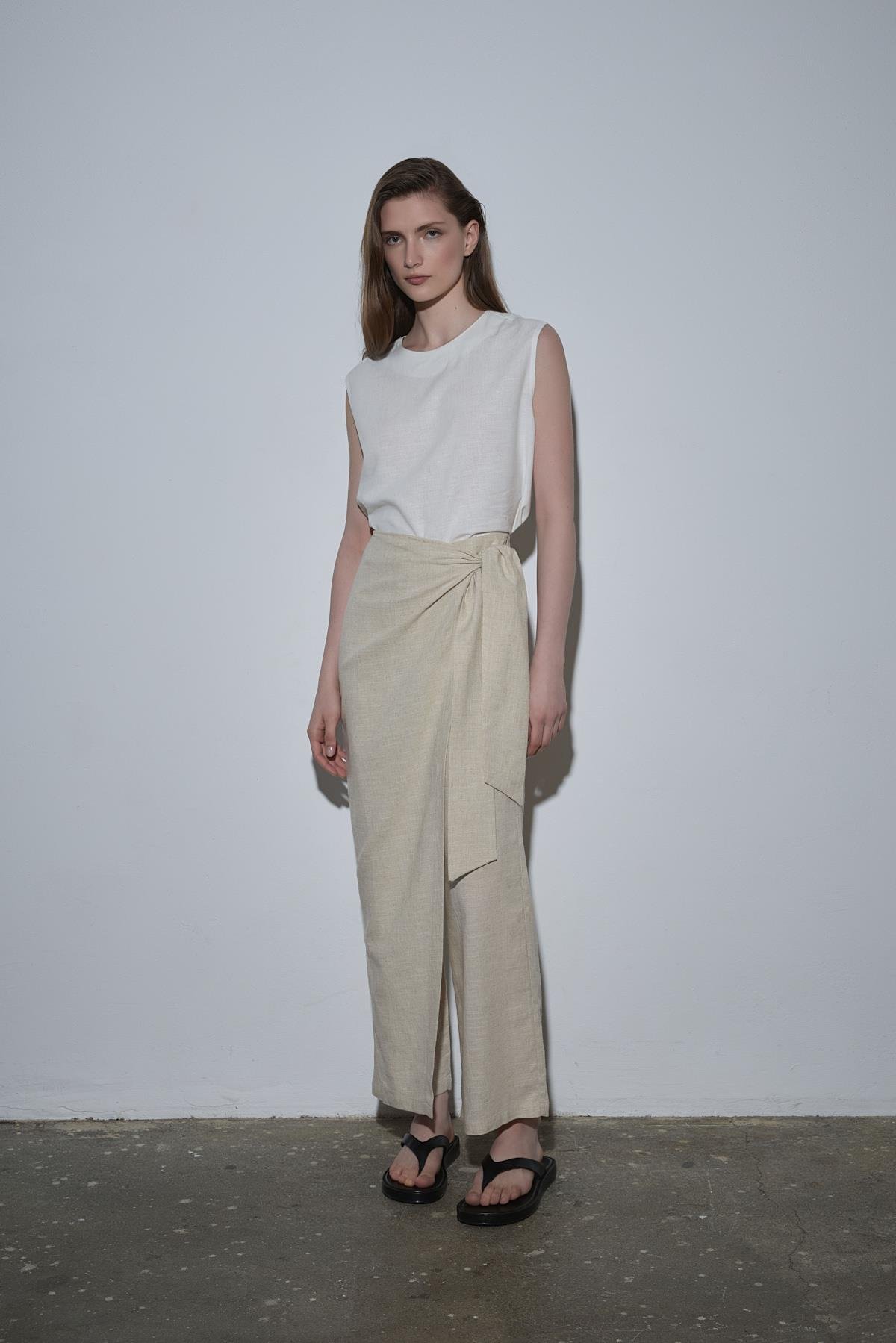 Natürel Alia Keten Anvelop Pantolon