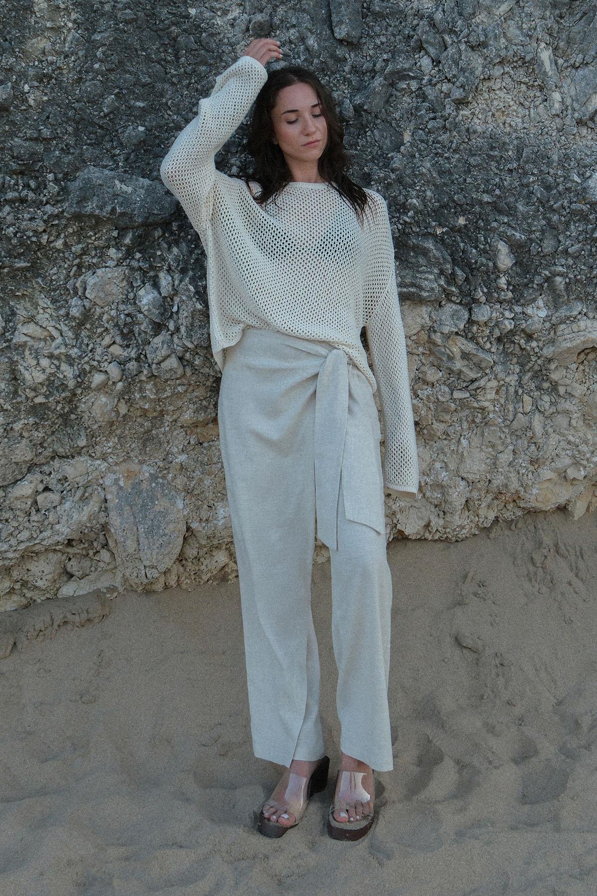 Natürel Alia Keten Anvelop Pantolon