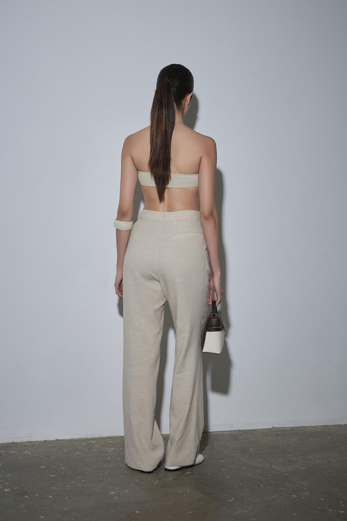 Natürel Gabriel Tek Pileli Keten Pantolon