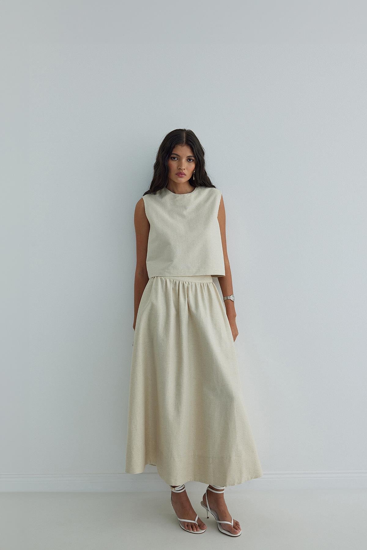 Natürel Glow Crop Keten Bluz