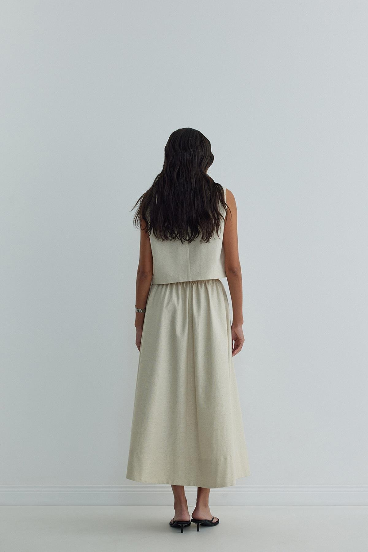 Natürel Glow Işıltılı Keten Etek