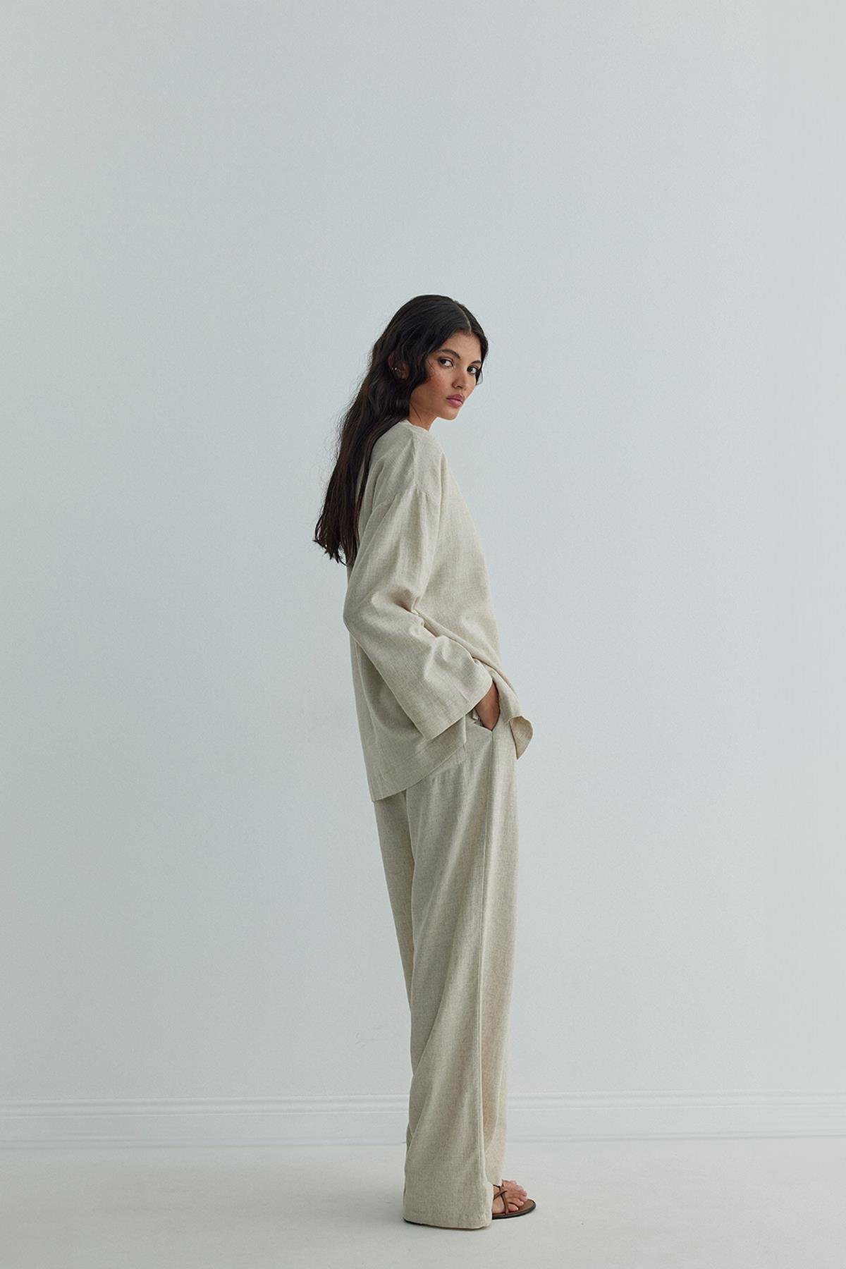 Natürel Kavala Keten Bluz