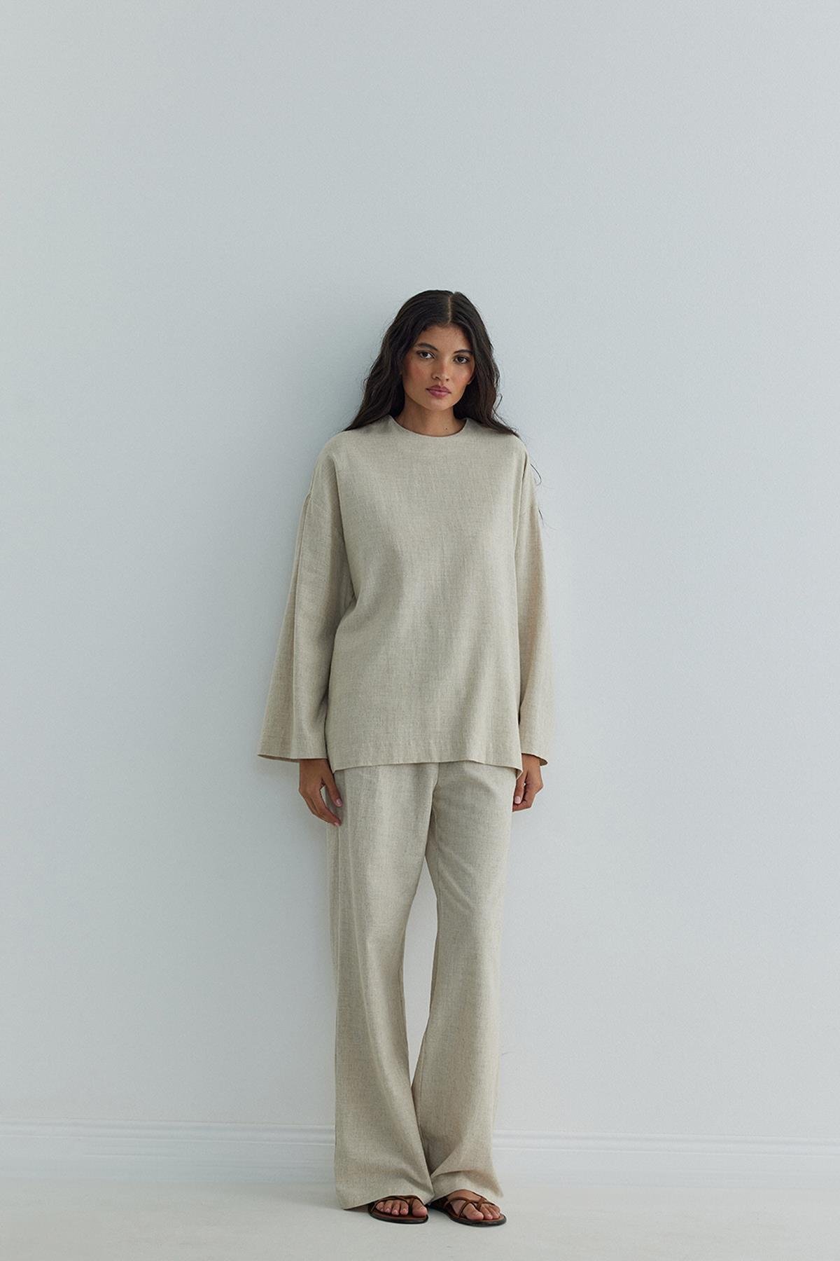 Natürel Kavala Keten Bluz