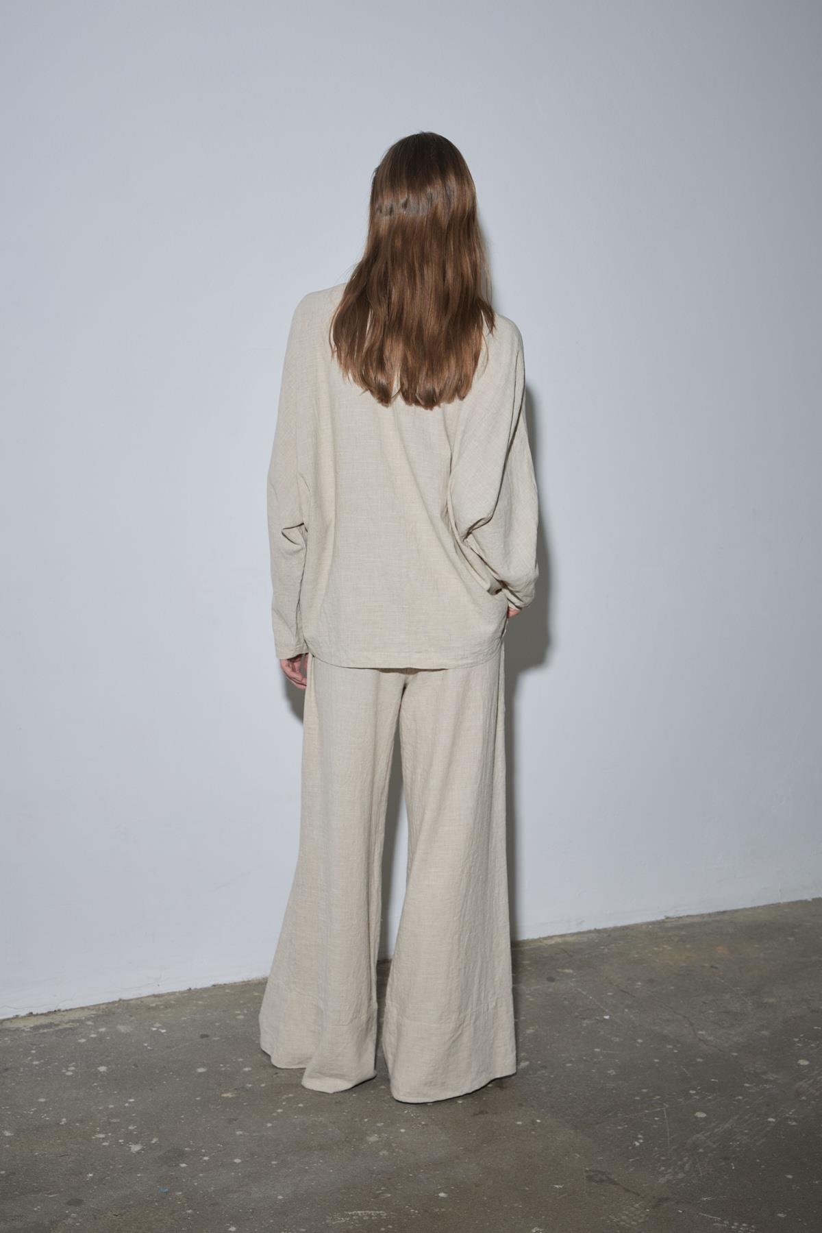 Natürel Ole Oversize Keten Bluz