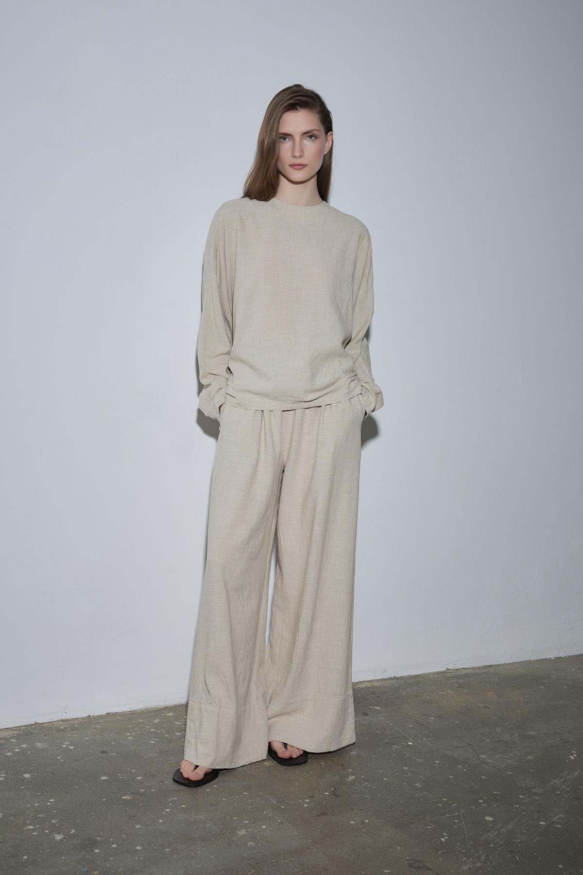 Natürel Ole Oversize Keten Bluz