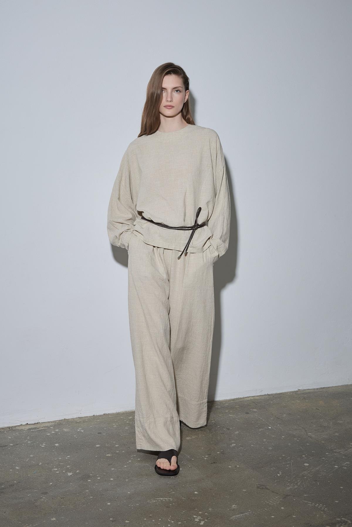 Natürel Ole Oversize Keten Bluz