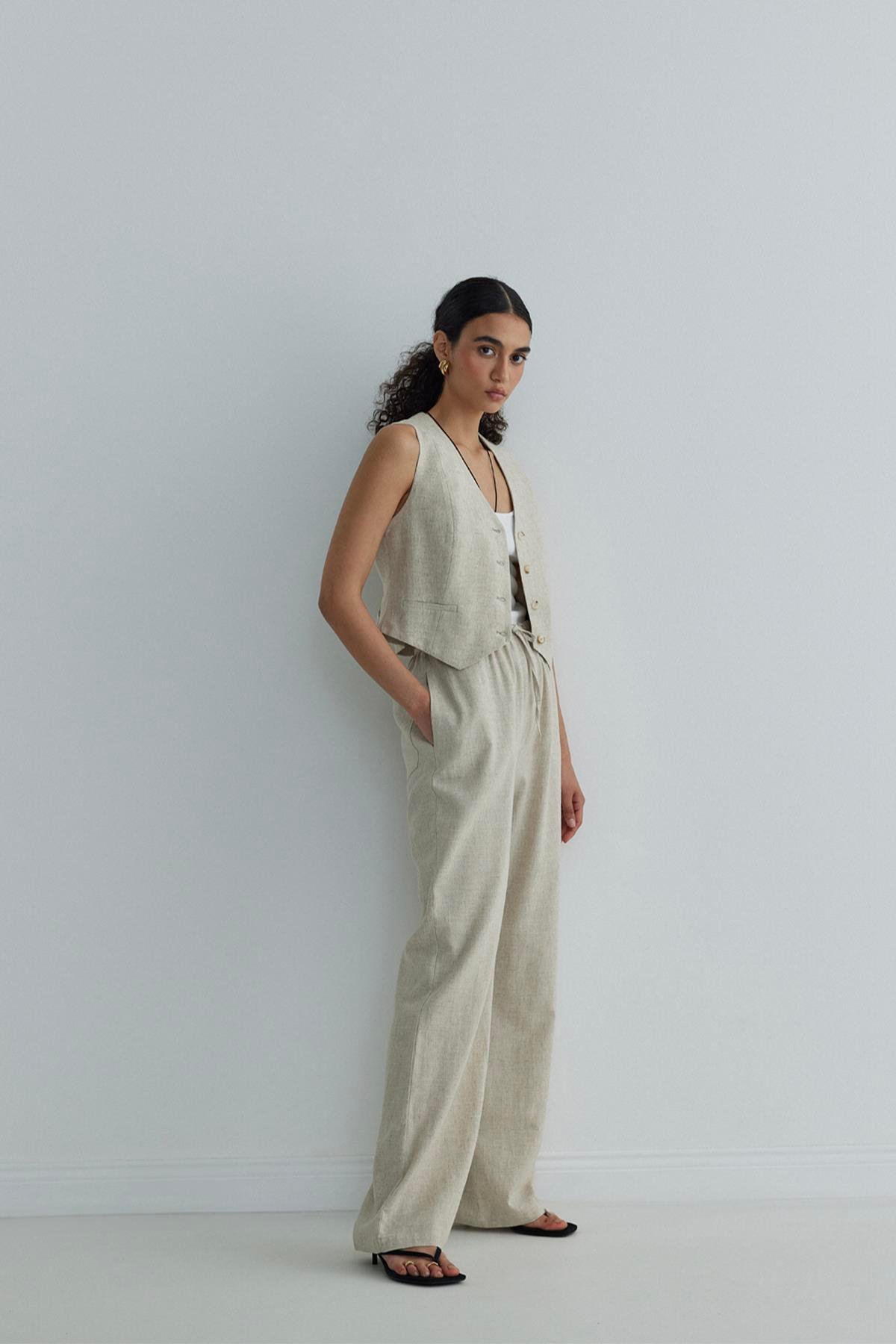 Natürel Portofino Keten Pantolon