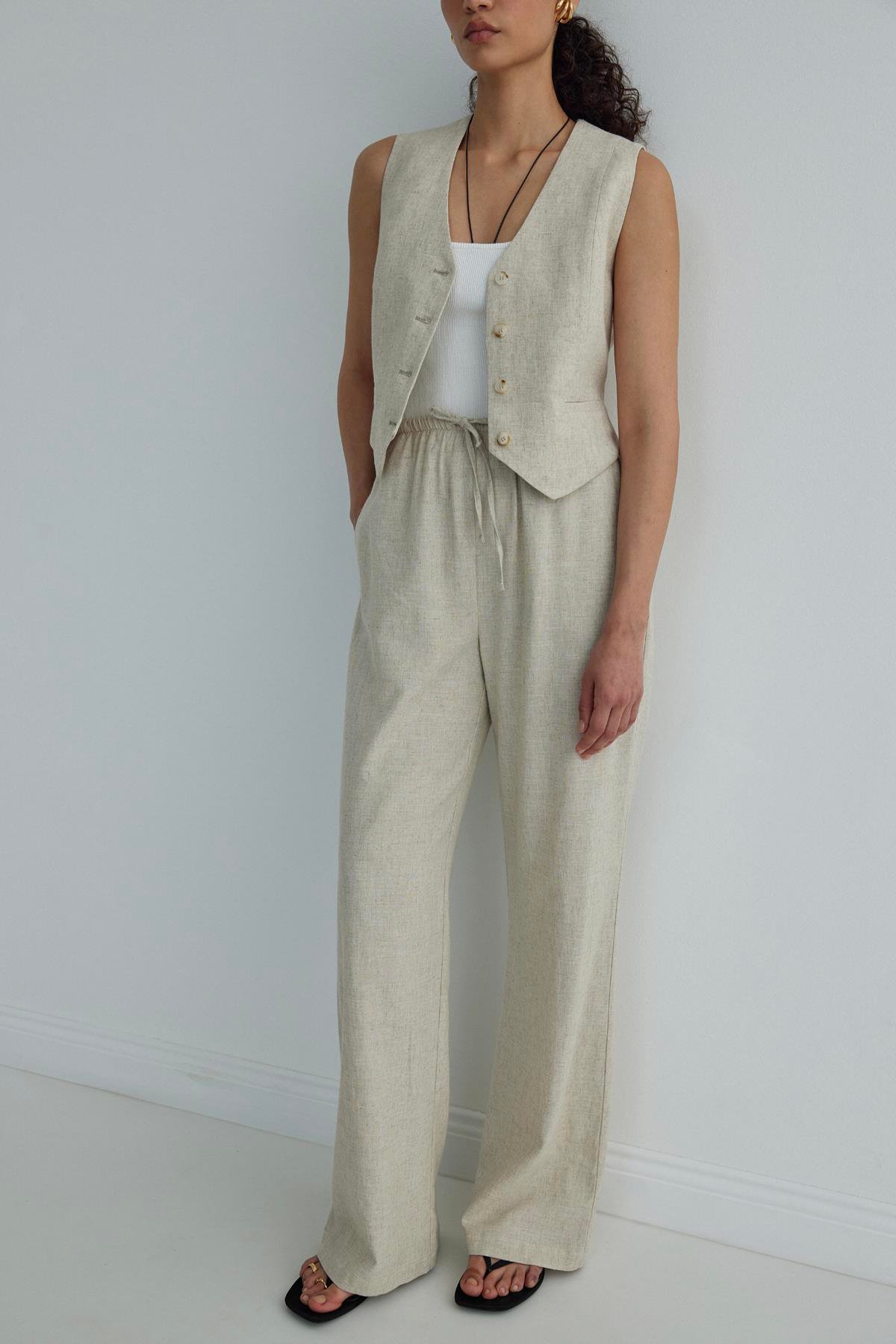 Natürel Portofino Keten Pantolon