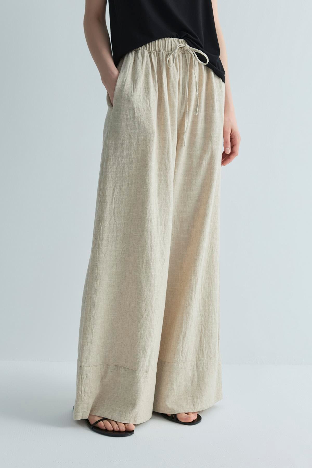 Natürel Serin Palazzo Keten Pantolon