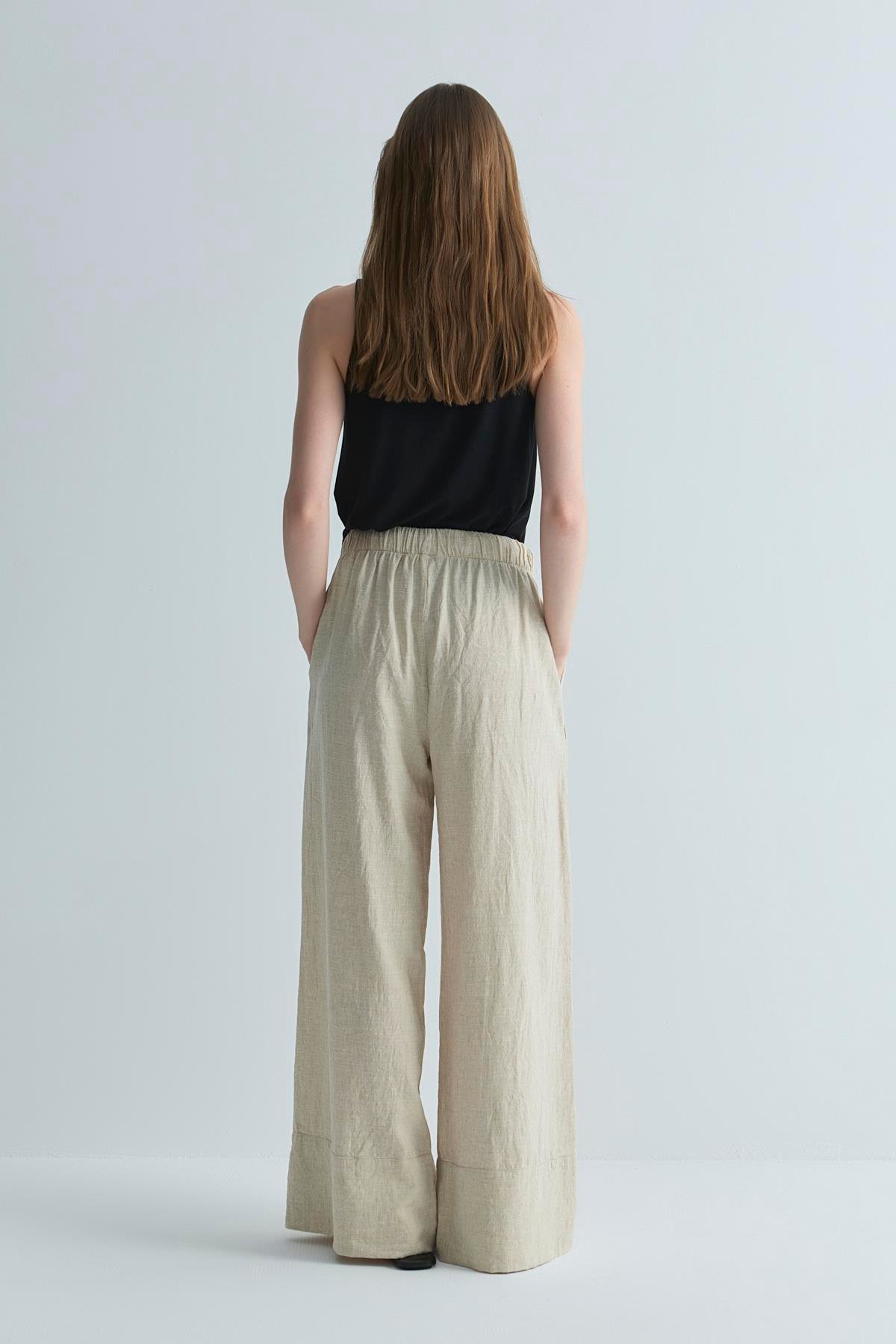 Natürel Serin Palazzo Keten Pantolon