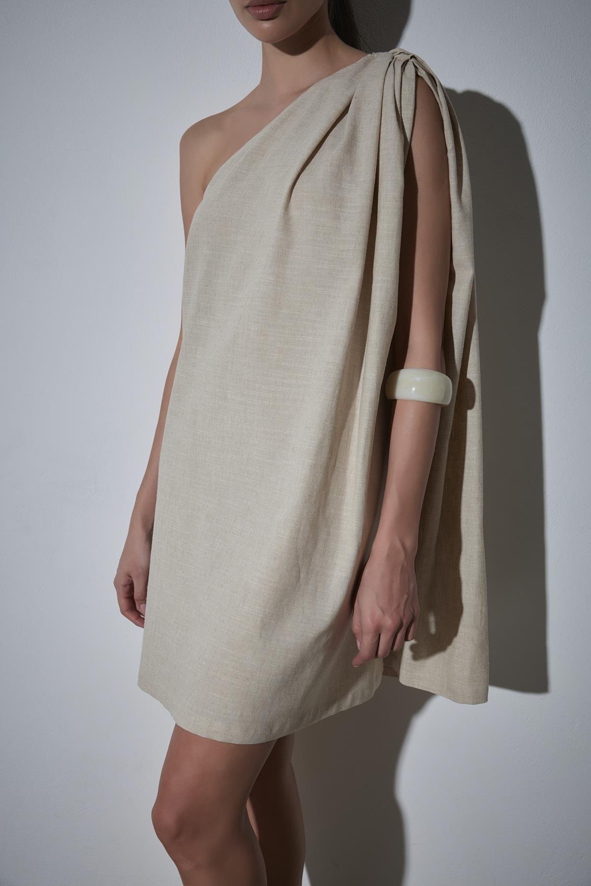 Natürel Zayden Tek Omuzlu Elbise