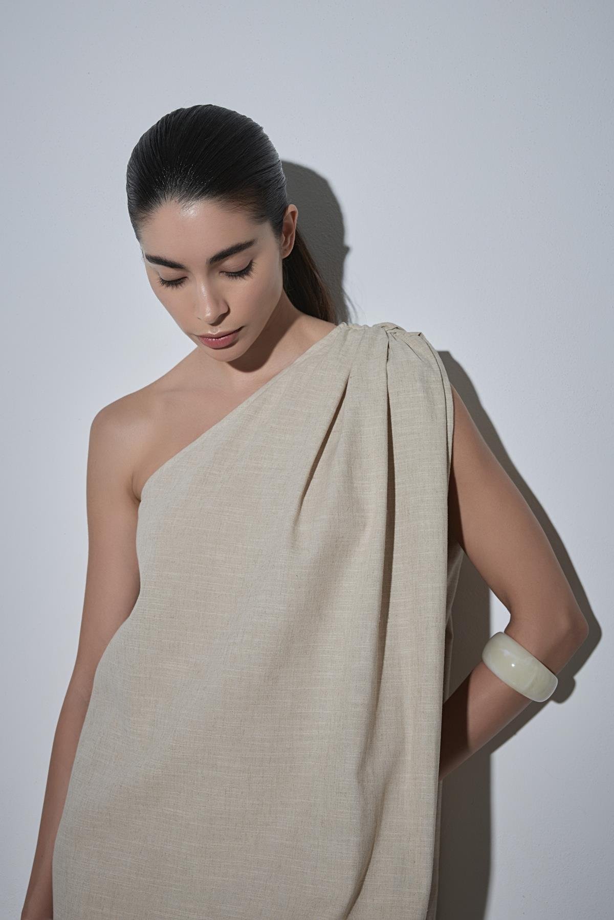 Natürel Zayden Tek Omuzlu Elbise