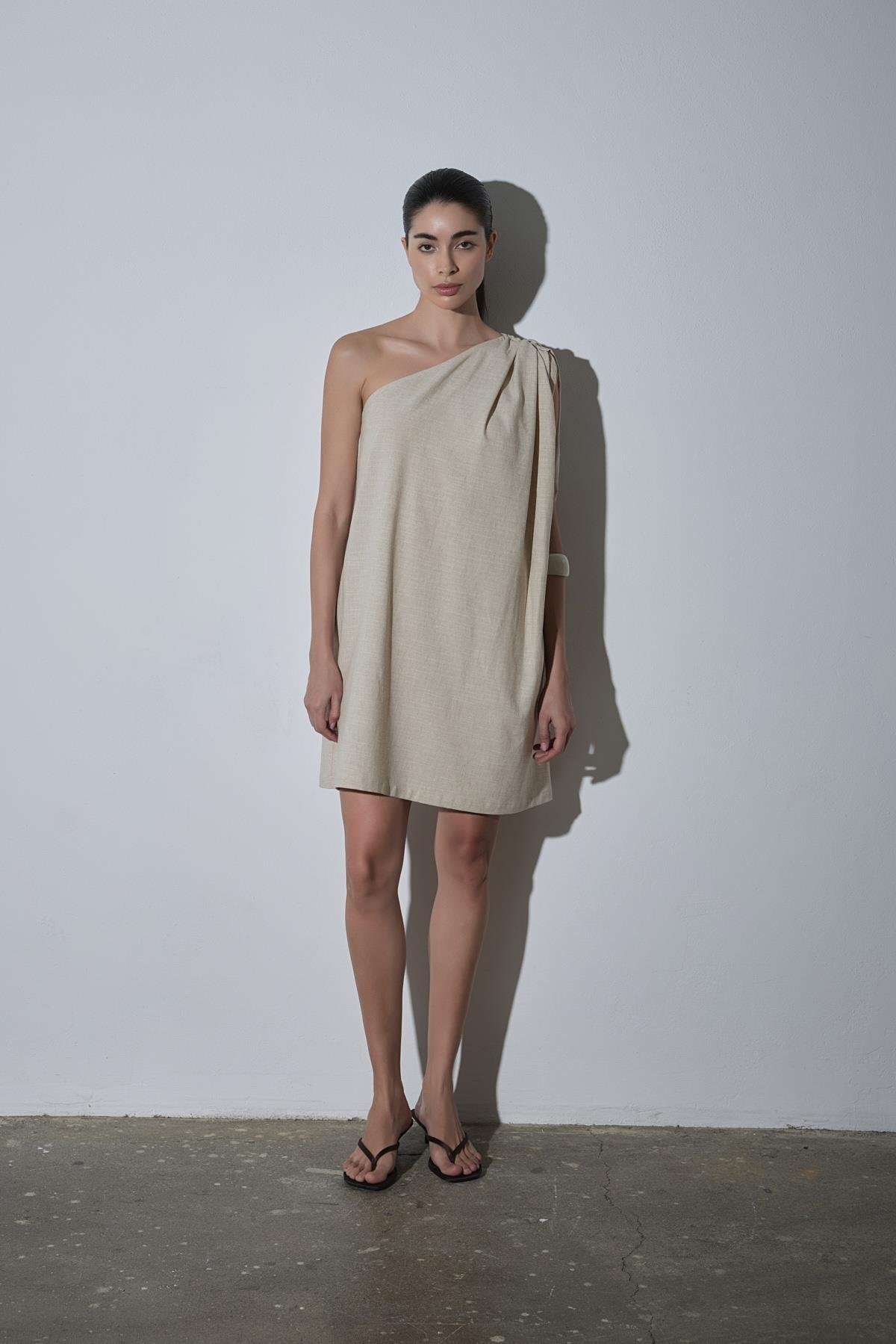 Natürel Zayden Tek Omuzlu Elbise