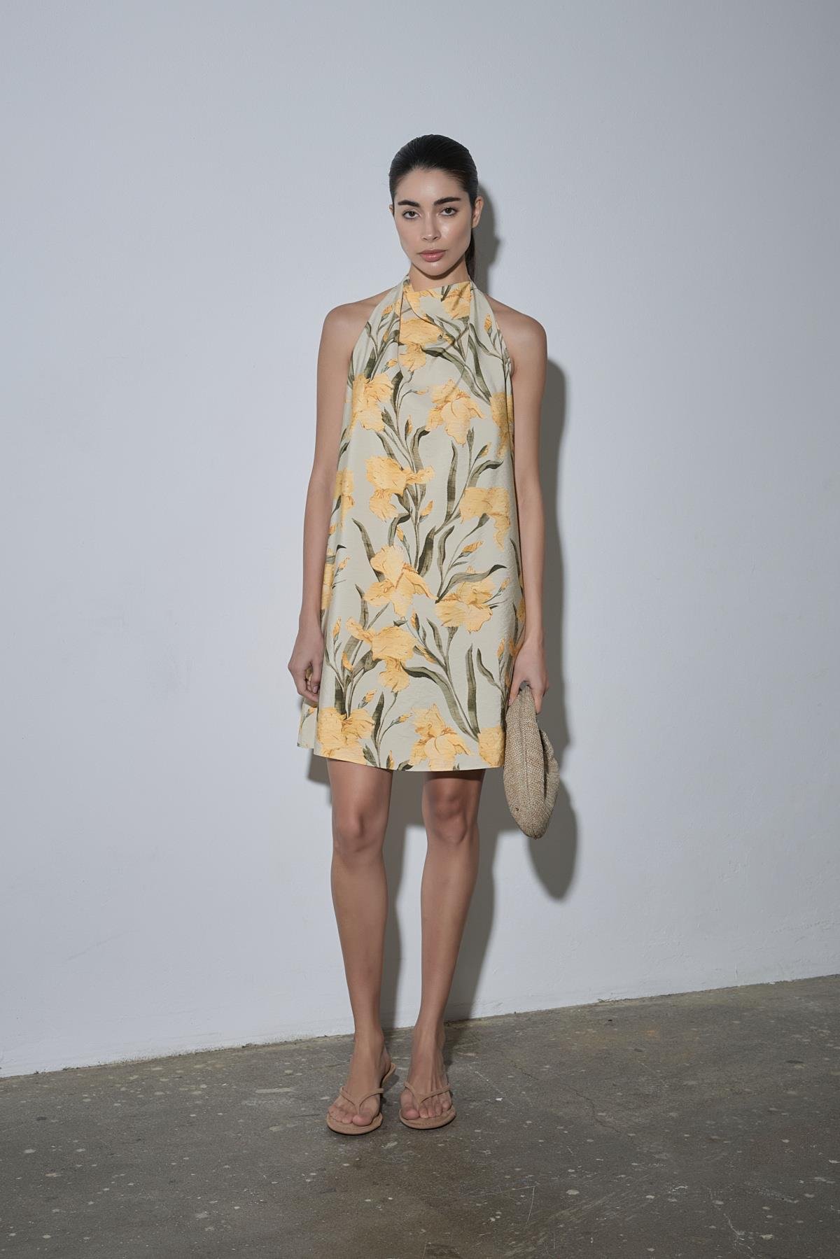 Renkli Sasha Halter Yaka Elbise