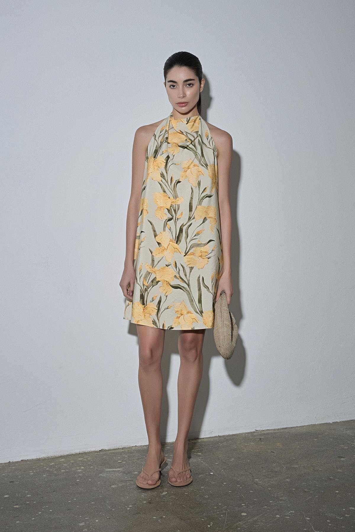 Renkli Sasha Halter Yaka Elbise