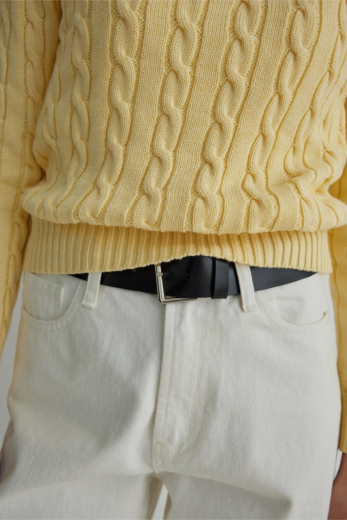 Yellow Braid Cotton Knit Sweater