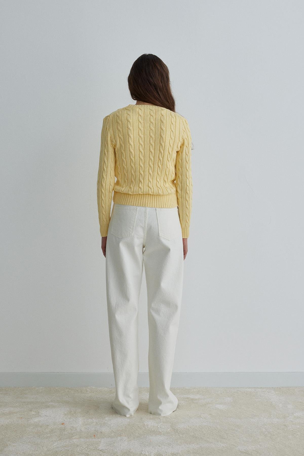 Yellow Braid Cotton Knit Sweater