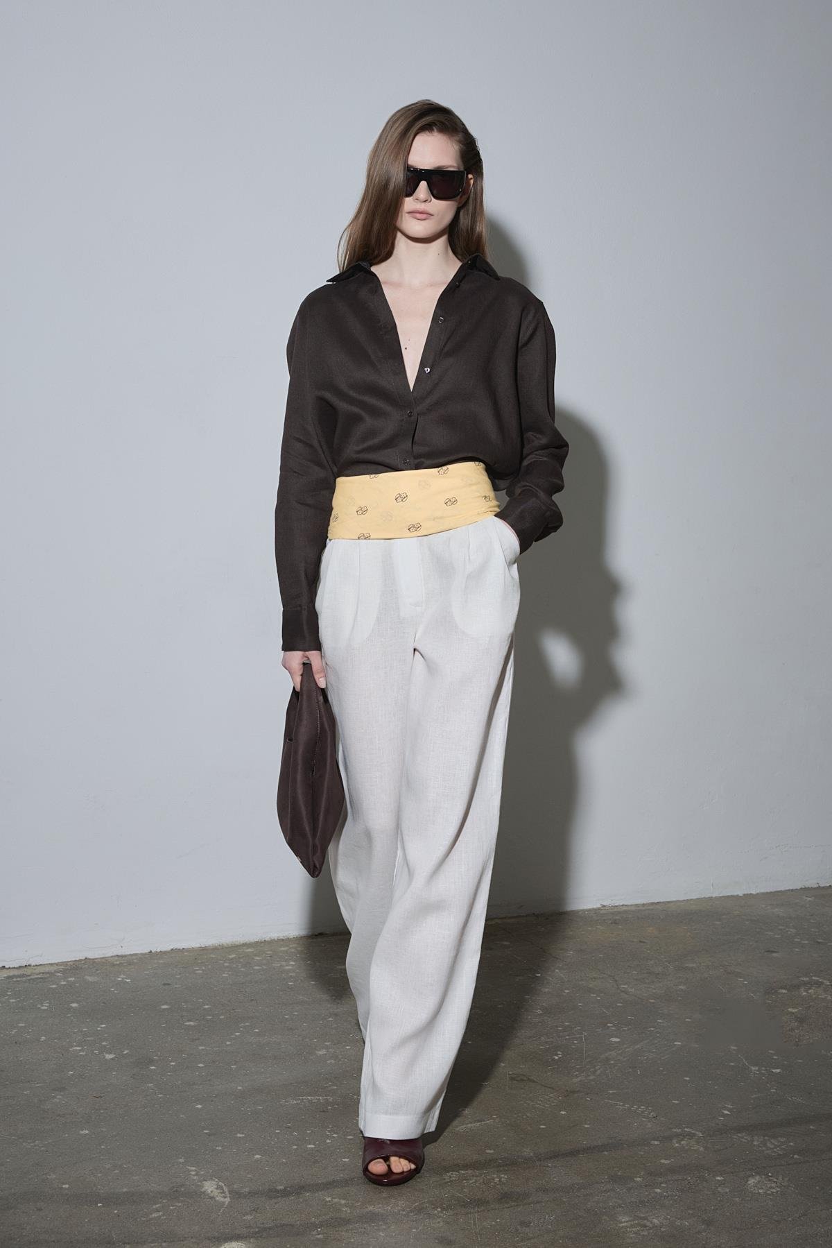 Sarı Kavi Desenli Fular