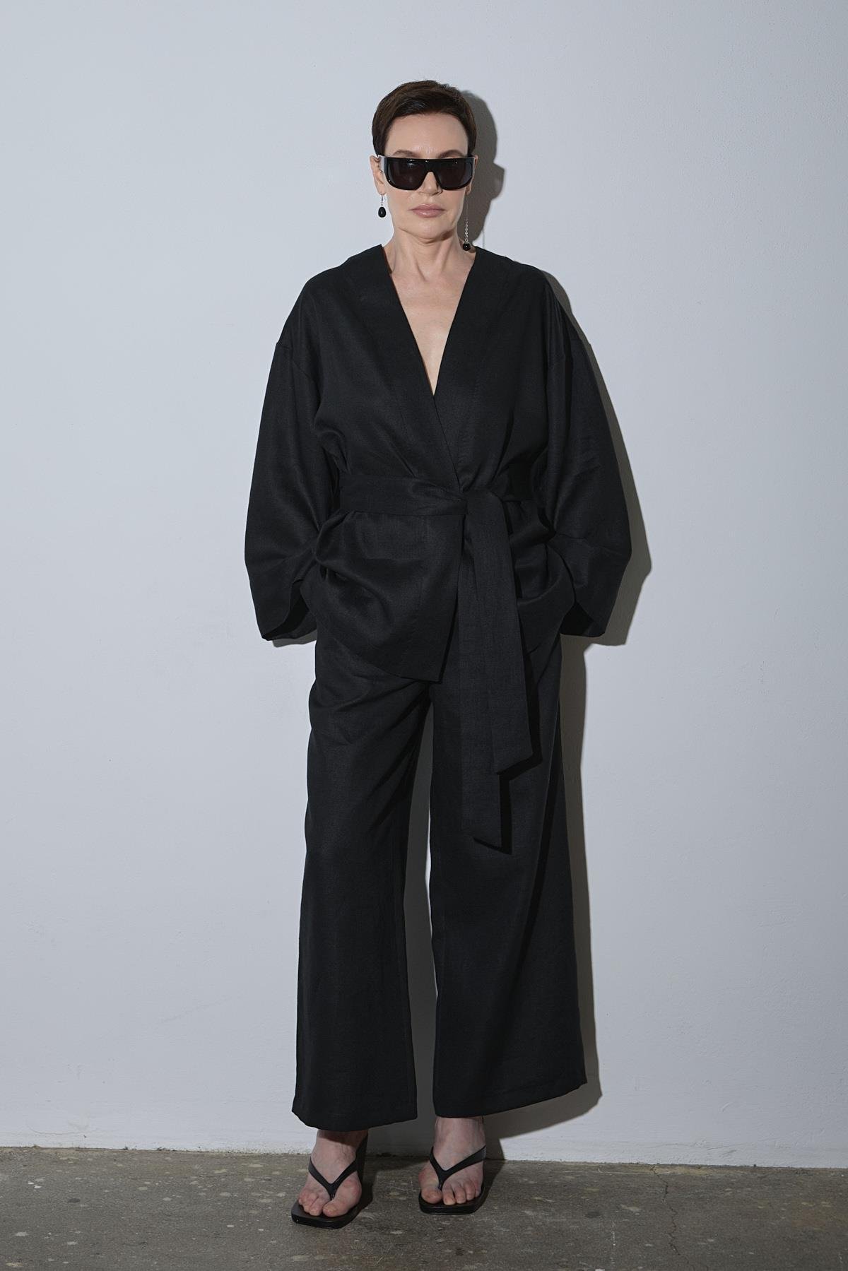 Siyah %100 Keten Eleni Culotte Pantolon