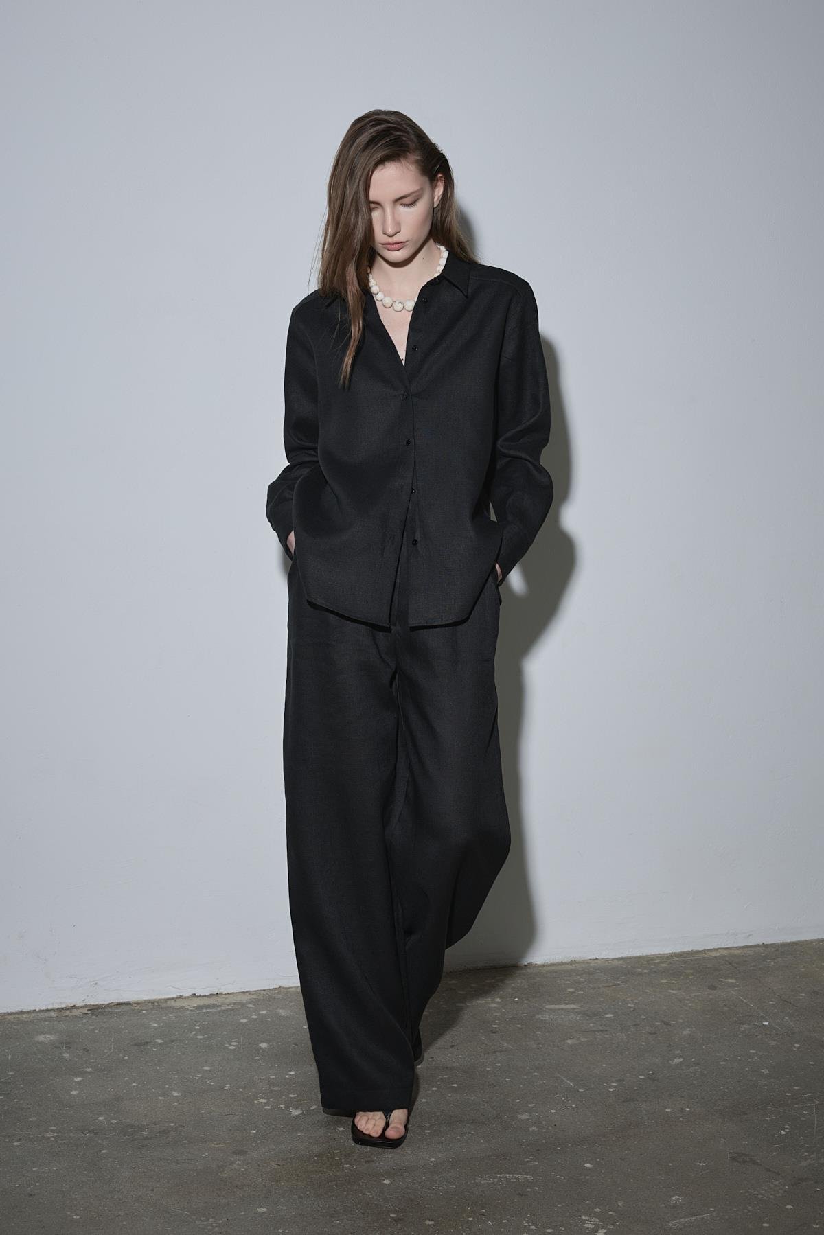 Siyah %100 Keten Nora Gömlek