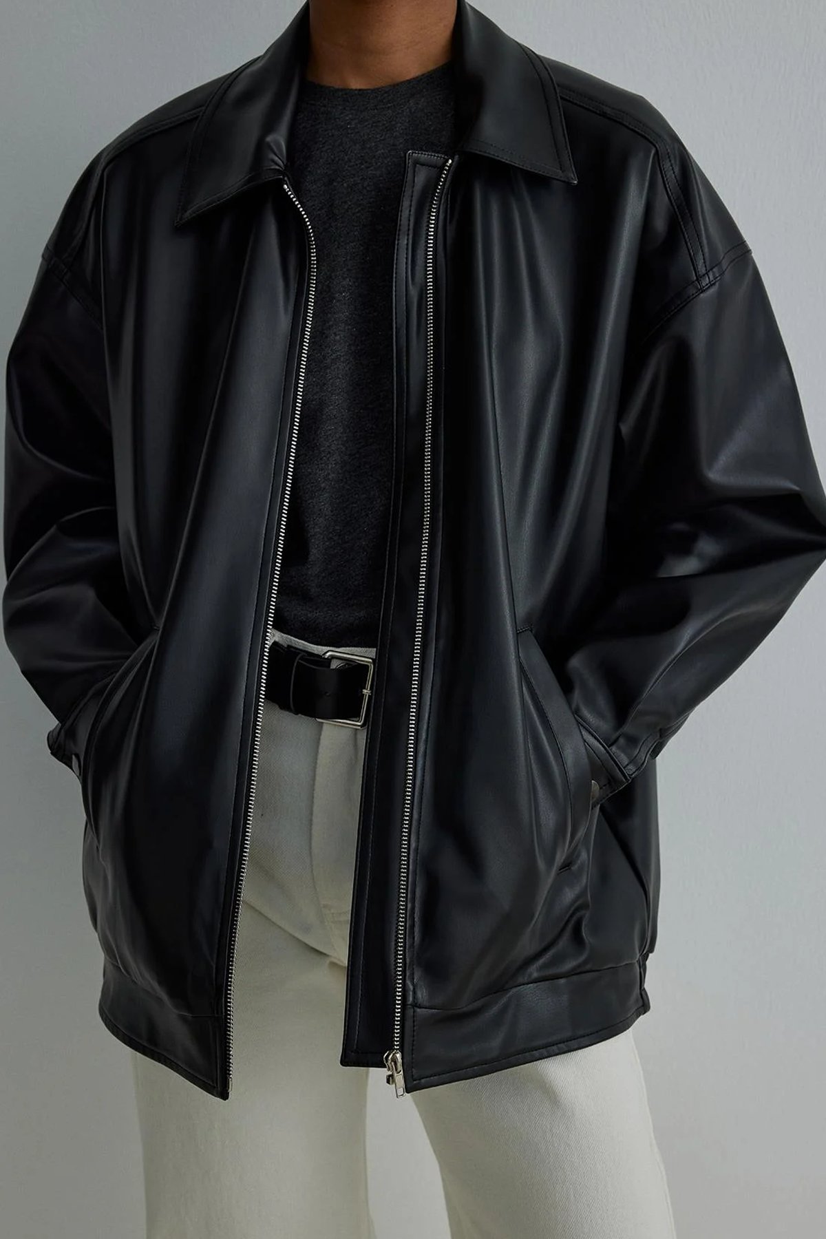 Black Retro 90's Faux Leather Jacket | Suud Collection